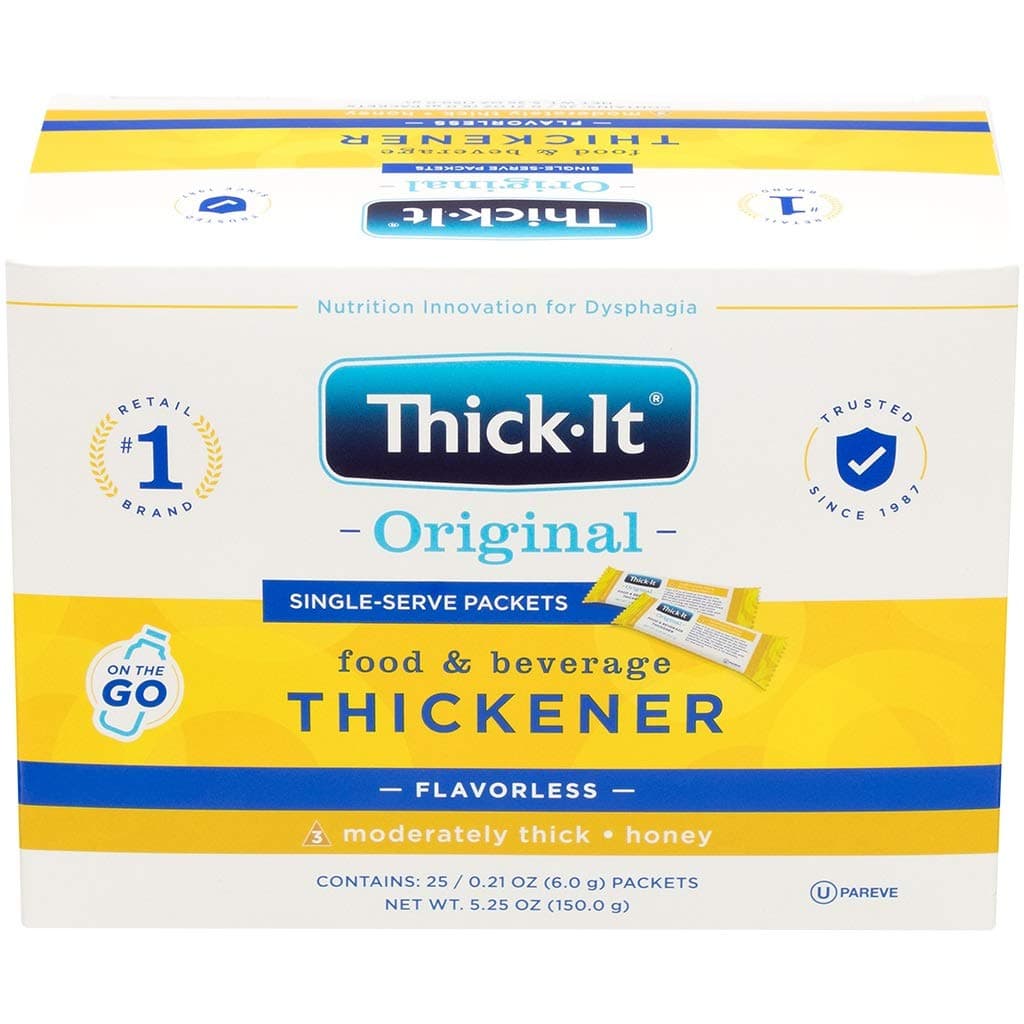 Thick-It Original Food & Beverage Moderately Thick Single-Serve Packets for Dysphagia (IDDSI), Honey Consistency, Digestible Swallowing Aid, Easy-to-Mix & Instant Dissolve, 6g Packet (25 Pack)
