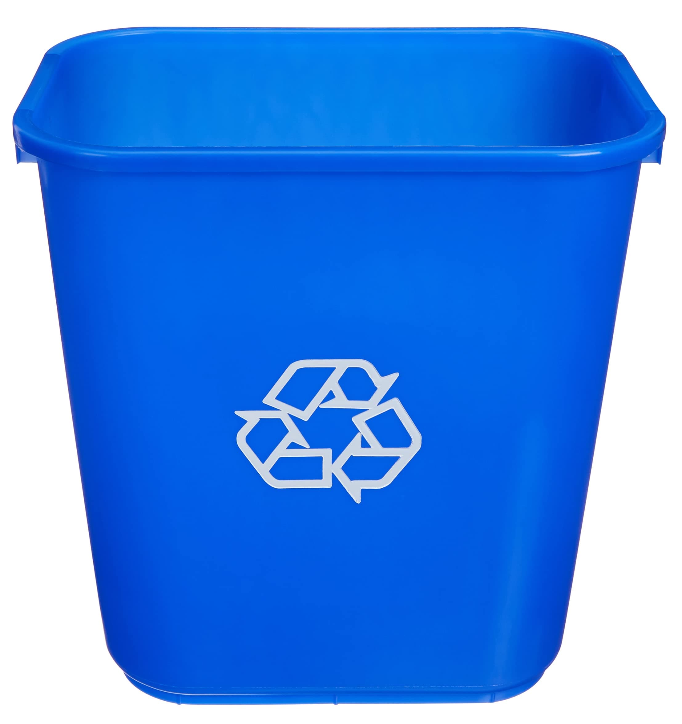 Amazon Basics Rectangular Commercial Office Recycling Wastebasket with Recycle Logo, Easy to Clean, 7 Gallon, Blue, Pack of 2