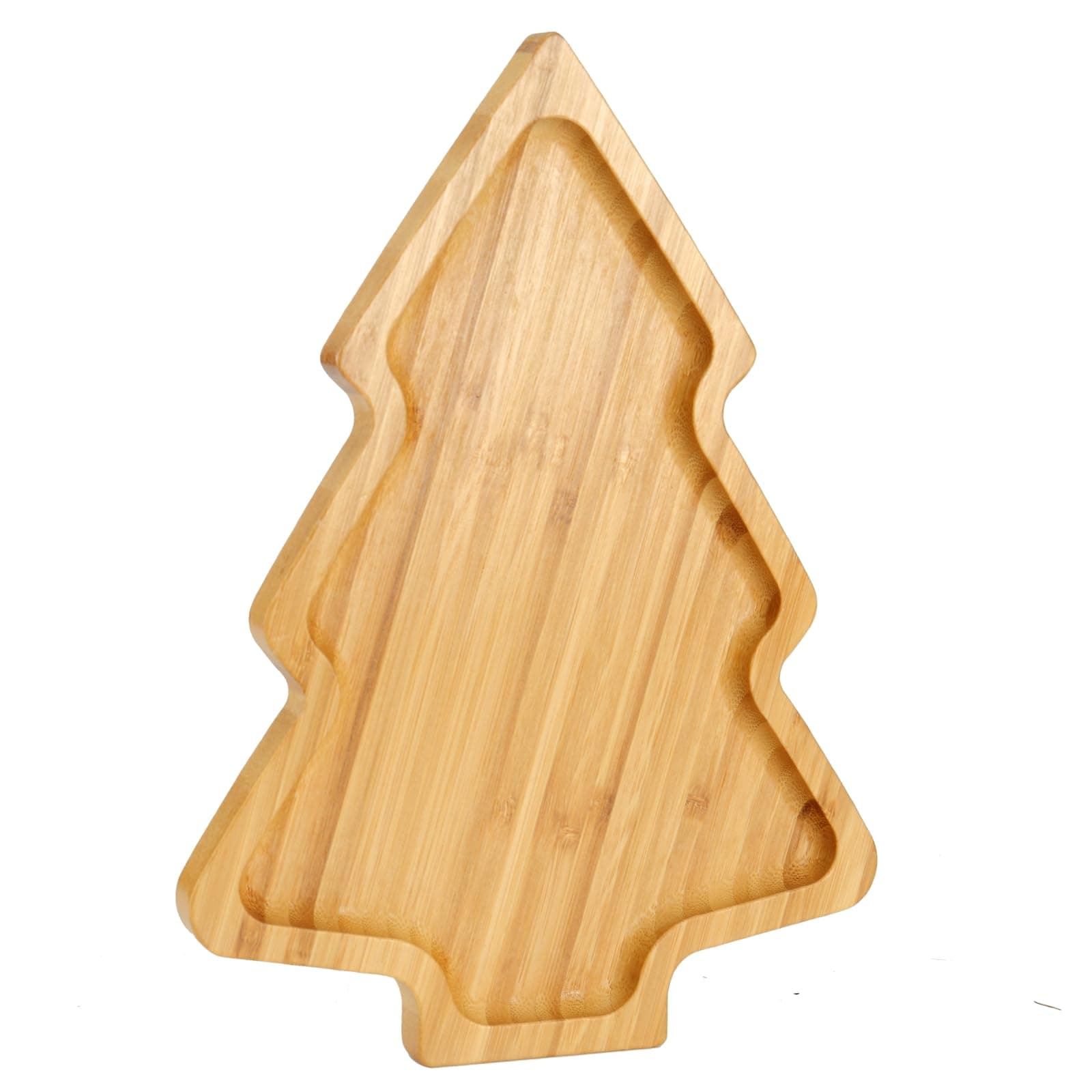 BinaryABC Christmas Tree Wood Serving Platters Wooden Trays Side Dish Serving Trays Tabletop Serving Platters,Christmas Table Decorations Supplies(11"x7.86")
