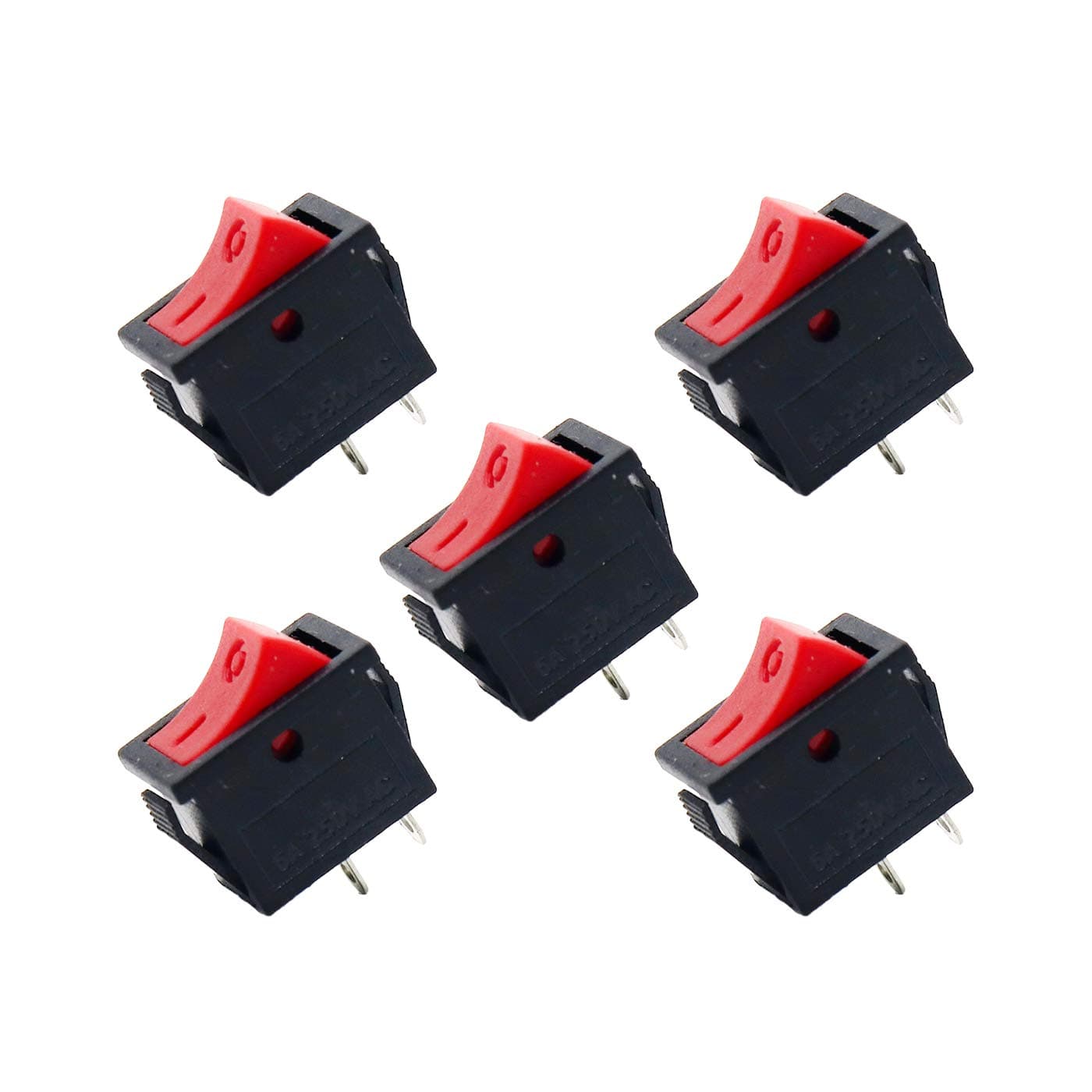 Electronic Spices KCD 002 6a 250v Ac 2 Pin Spst Red Color Mini Plastic Rocker Switches Pack of 5pcs