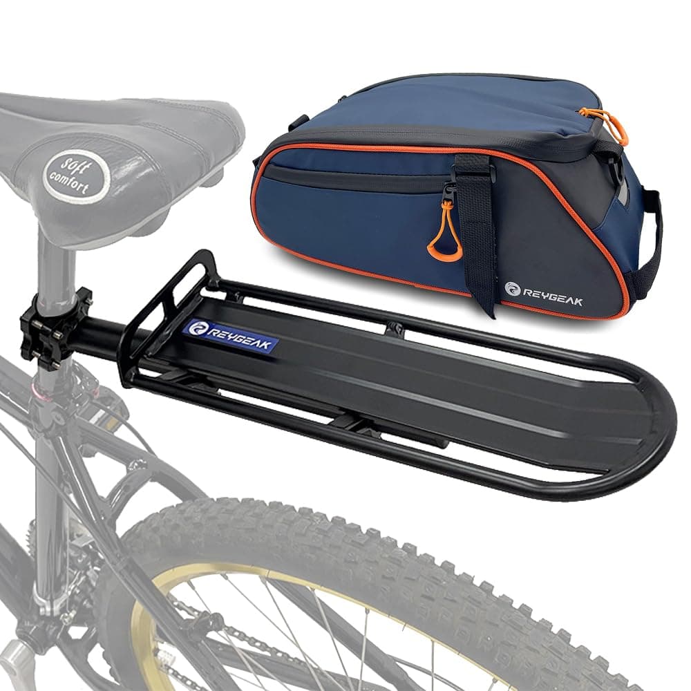 REYGEAK Rear Bike Rack Retractable Bicycle Cargo Rack Quick Release Aluminum Alloy Bicycle Carrier 15.5 lbs Bicycle Rear Rack Bag Set Reflective Bike Panniers Ideal for Anniversary or Birthday Gifts