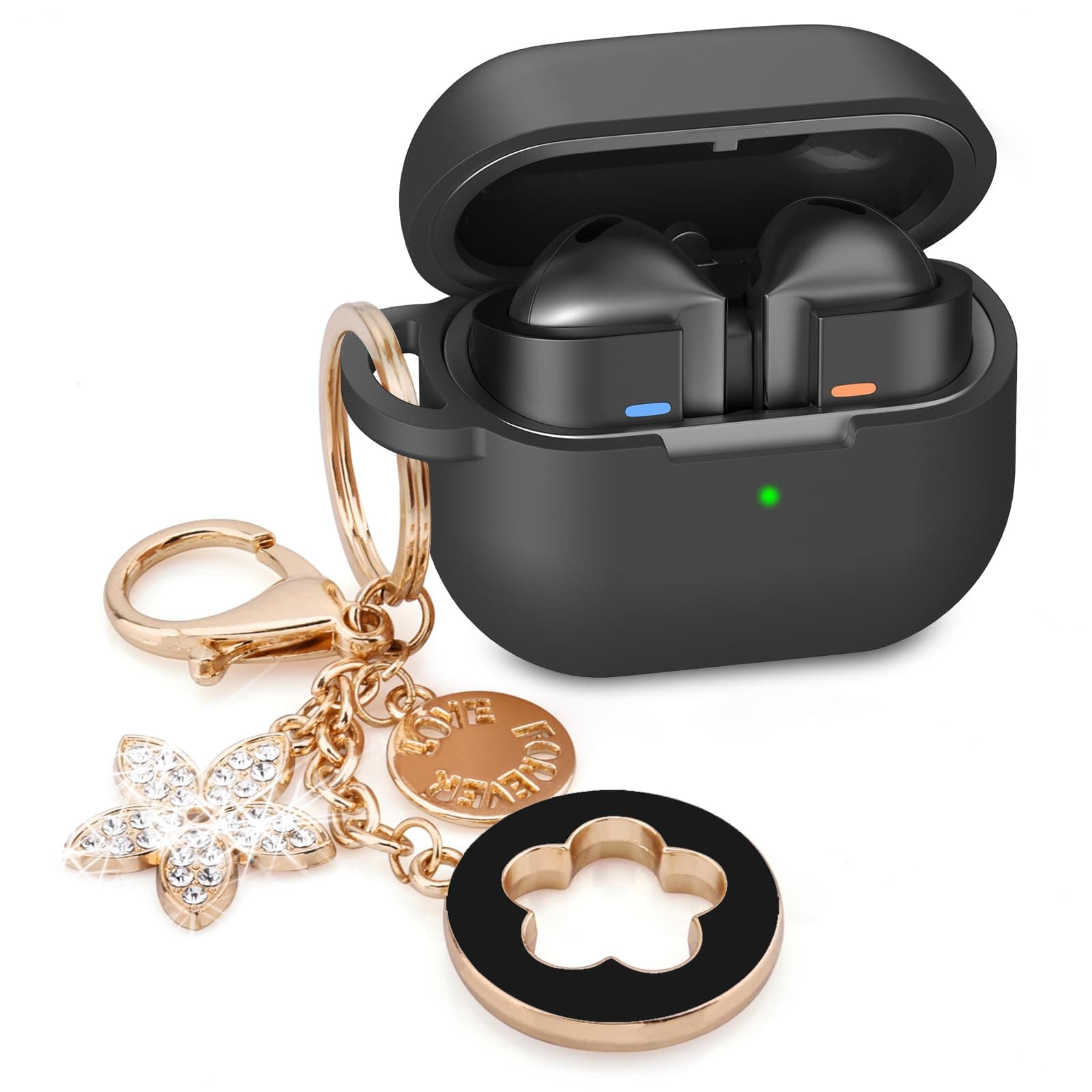 VISOOM Case for Samsung Galaxy Buds 3 Pro and Galaxy Buds 3 (2024) Silicone Earbuds Case Cover Women Wireless Charging Case with Accessories Girl Bling Keychain