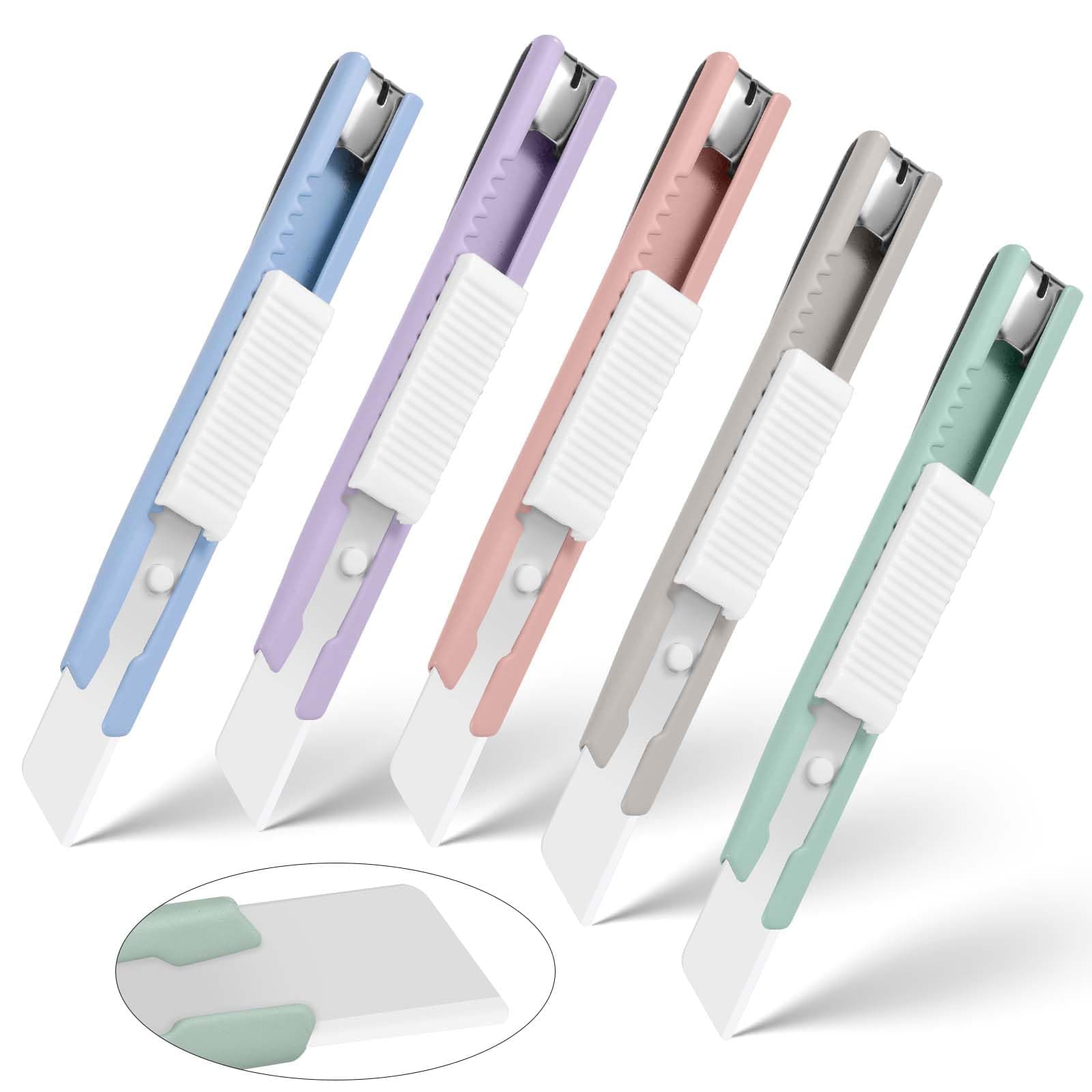 5 Pcs Utility Knife Box Cutters, Ceramic Blades, Retractable box Opener, Sharp and safety DIY Knife for Christmas, home use and office(5 Colors)