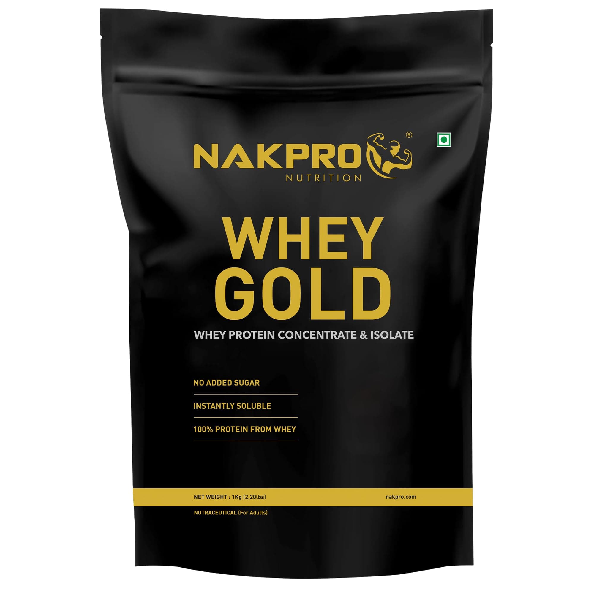 NUTRITION Gold Whey Protein Concentrate & Isolate 1kg Mango flavour | 25.5g Protein, Trustified Certified