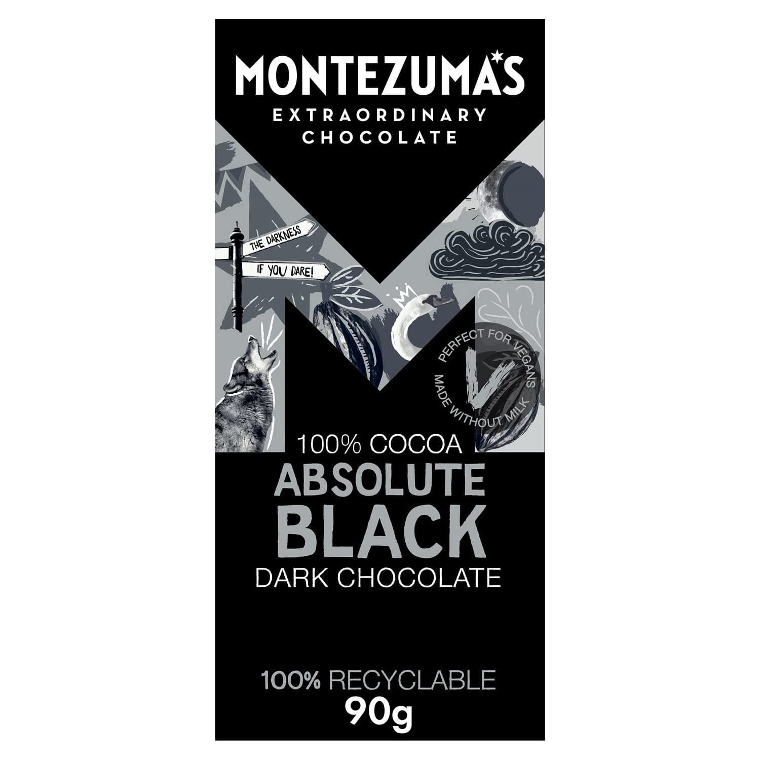 Dark Chocolate Absolute Black 100% Cocoa 90g (Pack of 9)