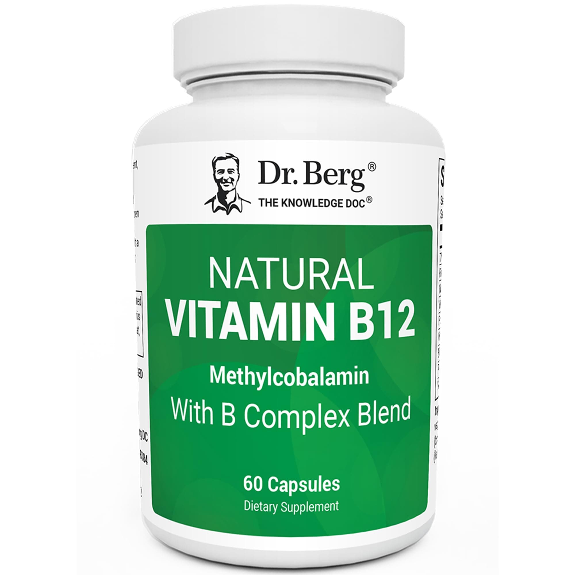 Dr. Berg Natural Vitamin B12 1000 mcg with B Complex Blend - Methylcobalamin B12 for Energy, Nerve Health, and Cognitive Function* - Methylated B12 with Folate - 60 Capsules (2-Month Supply)