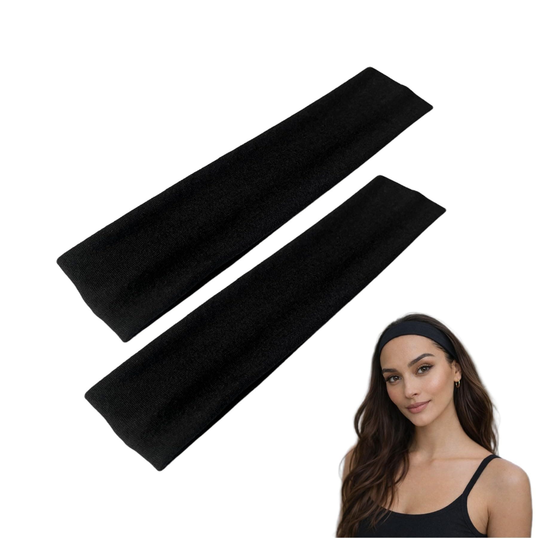 WESTEND CHOICE 5cm Wide Headbands 2 Pack Plain Stretchy Kylie Head Band Bandeau Unisex Headbands for Women & men Soft Hair Band Gym Exercise Yoga Headband (Black)