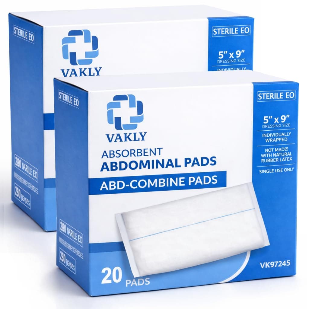 Vakly ABD Pads 5" x 9" (40 Pack) – Sterile Abdominal Combine Pads, High Absorbency Non-Adherent Gauze Dressings for Wound Care & First Aid