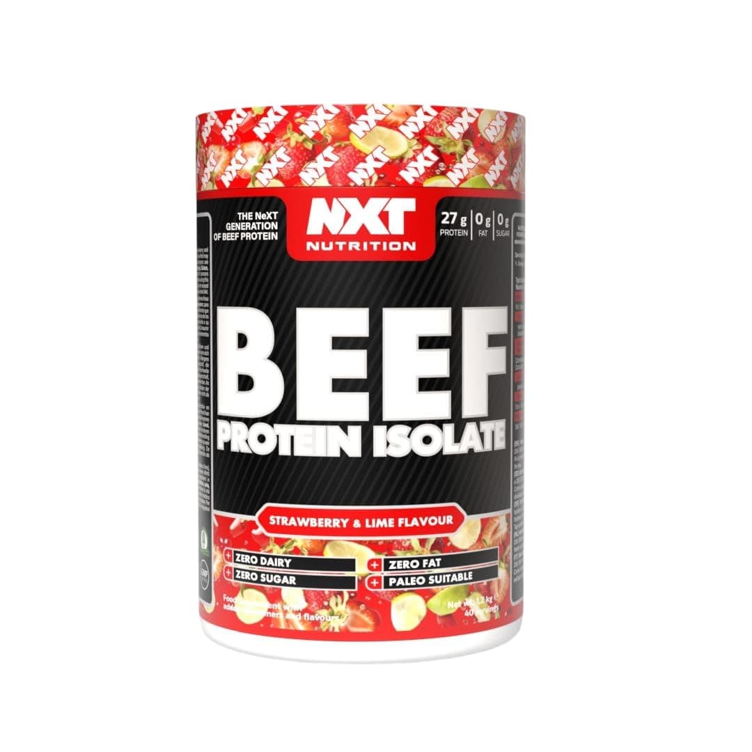 NXT Nutrition Beef Protein Isolate Powder - Protein Powder High in Natural Amino Acids - Paleo, Keto Friendly - Dairy and Gluten Free - Muscle Recovery | 1.2kg (Strawberry and Lime)