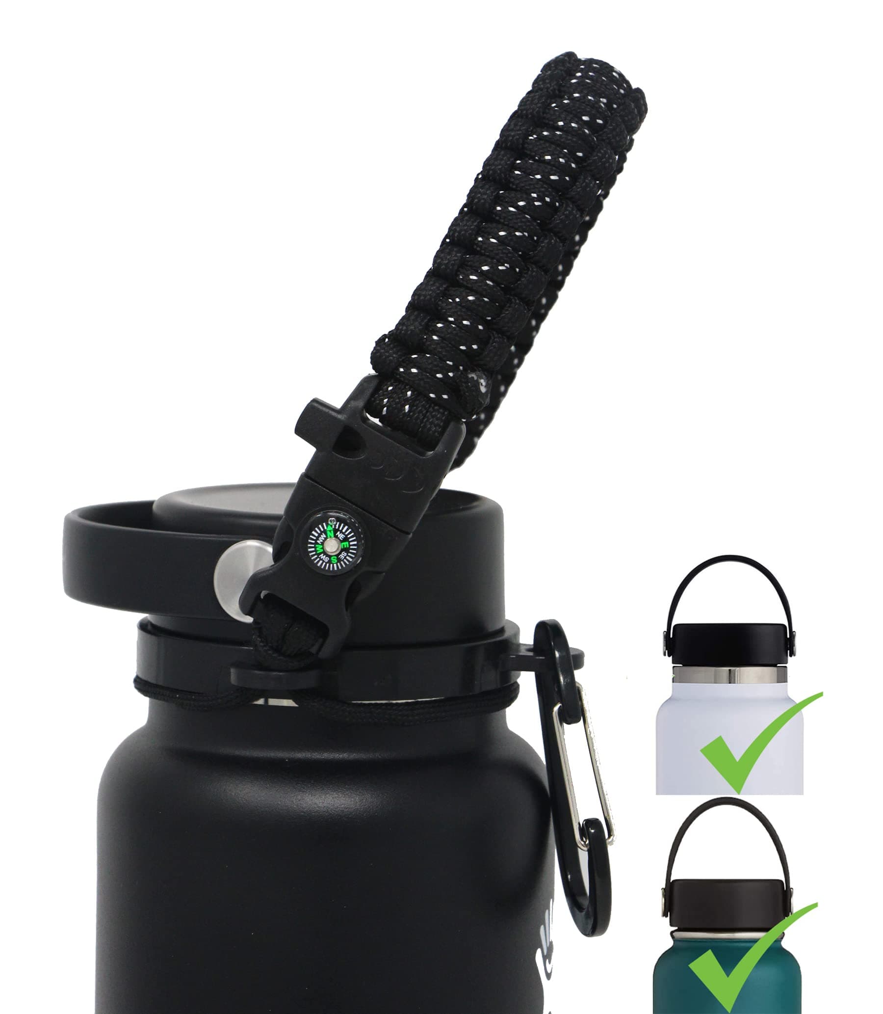 One MissionX Paracord Handle Compatible with Hydro Flask 2.0 Wide Mouth Water Bottle, Durable & Secure Accessories, Fits 12oz to 64oz