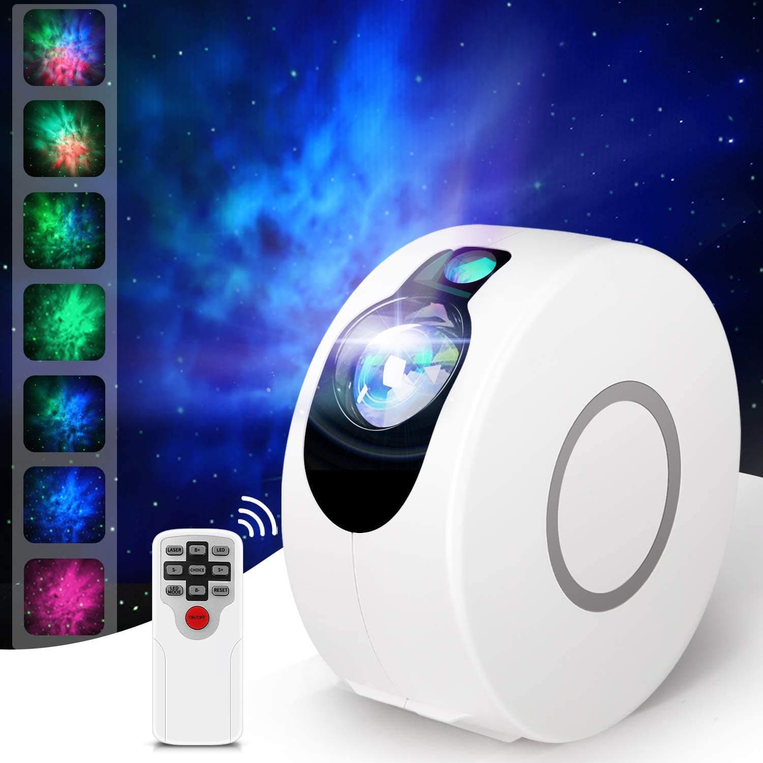 Colorful Star Projector 2022, LED Night Light, 7 Lighting Effects, 360 Degree Rotating with Remote Control, For Bedroom Party Decoration (WHITE)