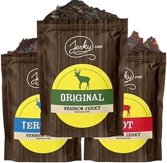 Jerky.com's Exotic Venison Jerky Sampler - Wild Game Meat Snacks, Exotic Snacks, High-Protein, All-Natural, No Added Preservatives - Healthy Snacks for Adults - 1.75 oz. (Pack of 3)