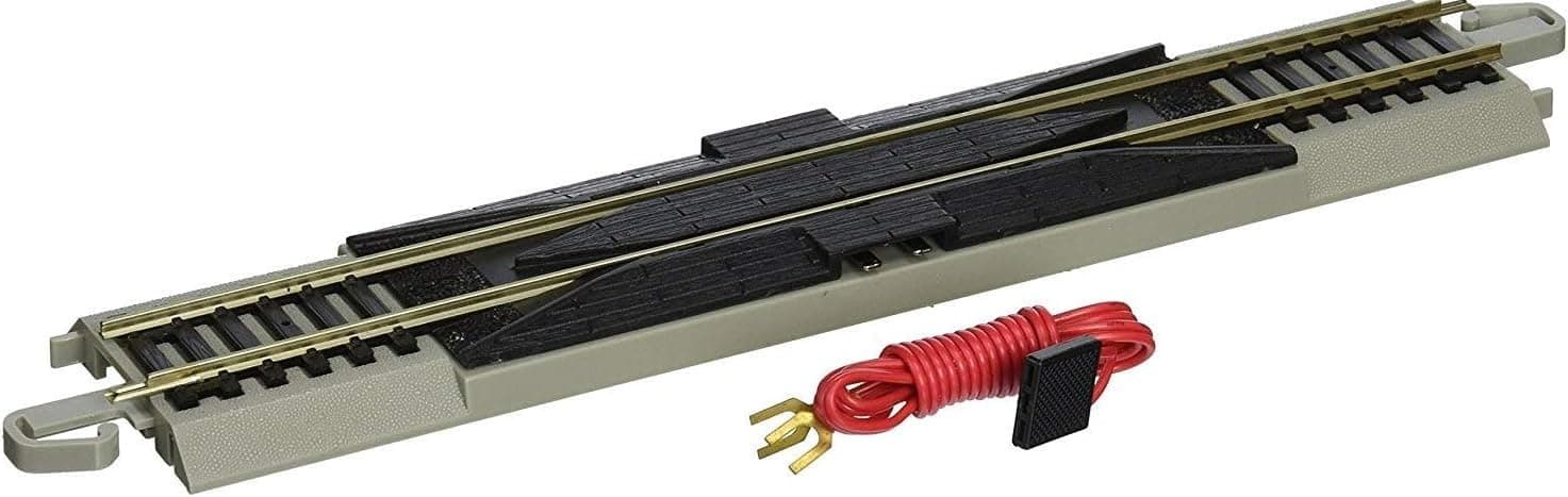 Trains - Snap-Fit E-Z Track 9” Straight Terminal Rerailer w/Wire (1/card) - Nickel Silver Rail With Gray Roadbed - HO Scale