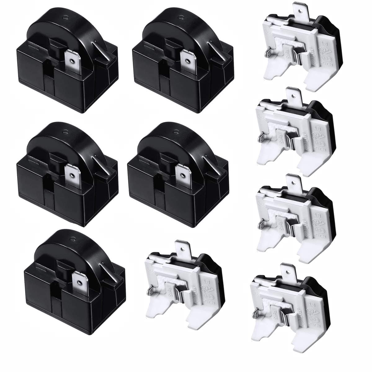XIAOLONG Refrigerator Compressor Relay and Overload Kit - 5 Sets, Including QP2-4R7 4.7 Ohm 1 Pin Refrigerator PTC Starter Relays and 6750C-0005P Freezer Overload Protectors