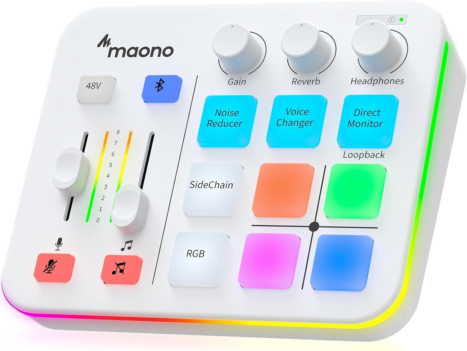 Audio Mixer, Audio Interface with Pro Preamp, RGB, Bluetooth, 48V Phantom Power for Live Streaming, Podcasting, Content Creation, Gaming - MaonoCaster G1 NEO (White)