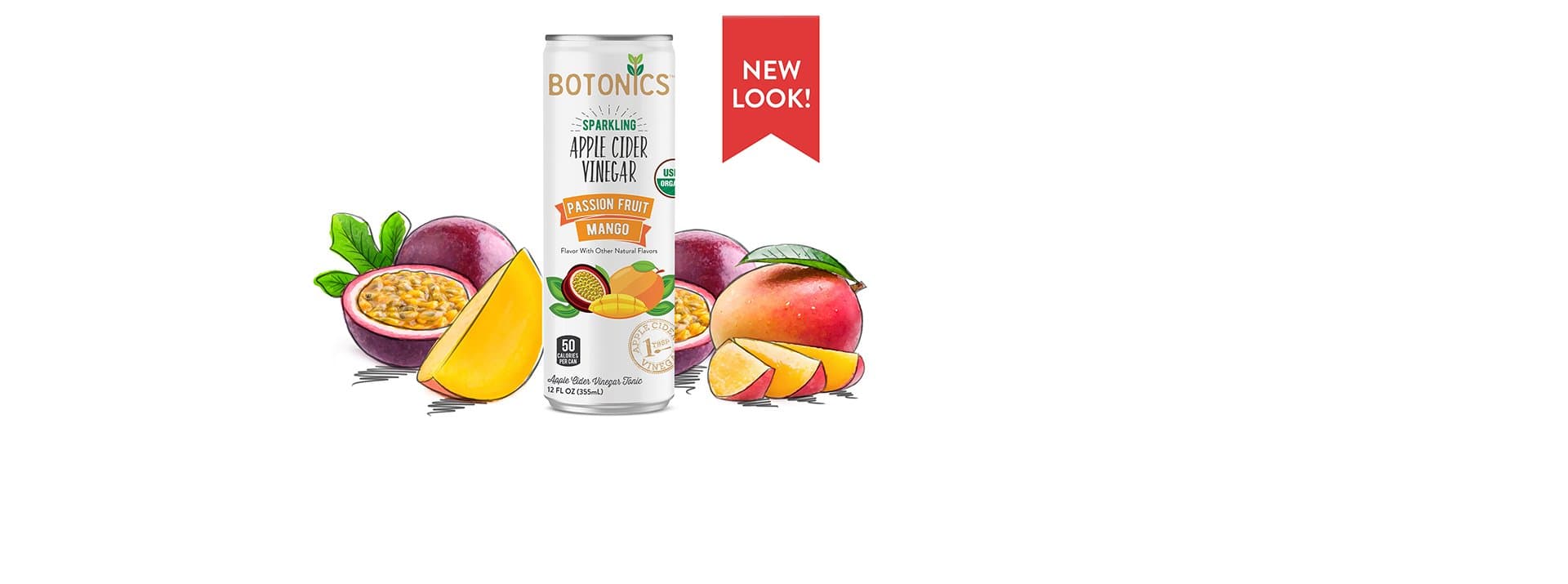 Botonics Sparkling Organic Apple Cider Vinegar Tonic, Passion Fruit Mango, 12 Ounce (Pack of 12)