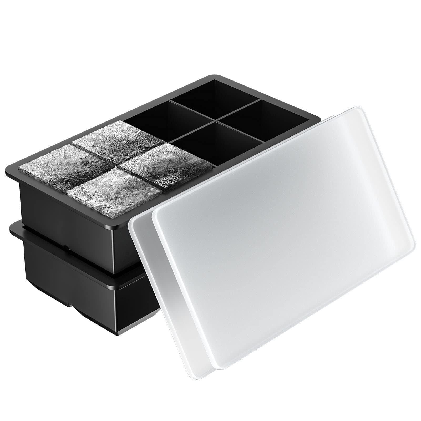 XIYUNTE 2 Pack Large Square Ice Cube Trays, Silicone Ice Cube Tray with Lid, Flexible Ice Cube Mold Easy Release and Spill Resistant for Whiskey, Cocktail, Stackable, BPA Free,Dishwasher Safe
