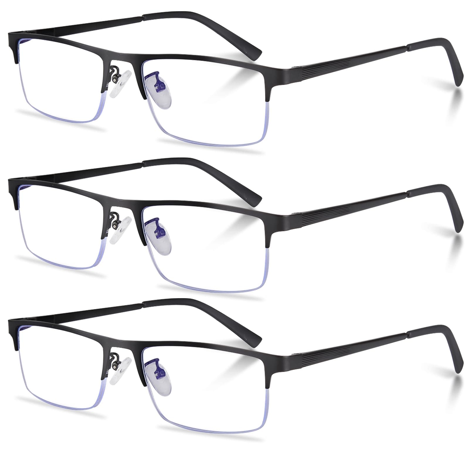 3-Pack Reading Glasses for Men, Lightweight Metal Half Frame Blue Light Blocking Computer Readers, Filter UV Ray/Computer Glare with Spring Hinge Eyeglasses(3PCS Black,+2.5)