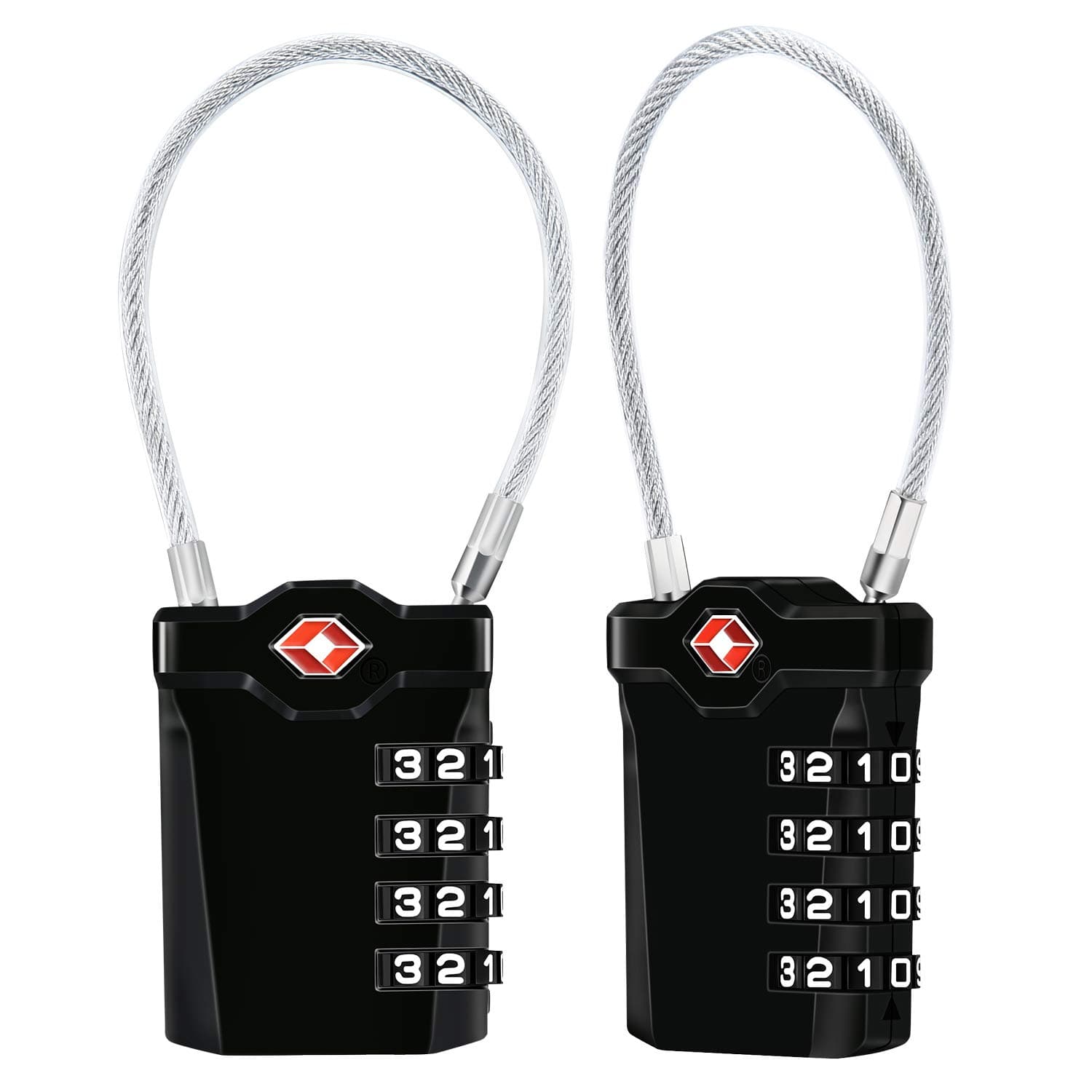 Diyife TSA Luggage Locks, 2 Packs, 4-Digit Combination Lock Security Padlock Travel Lock, with 14cm Flexible Cable for Suitcase Luggage Backpack School or Gym Cabinet, etc. (Black)