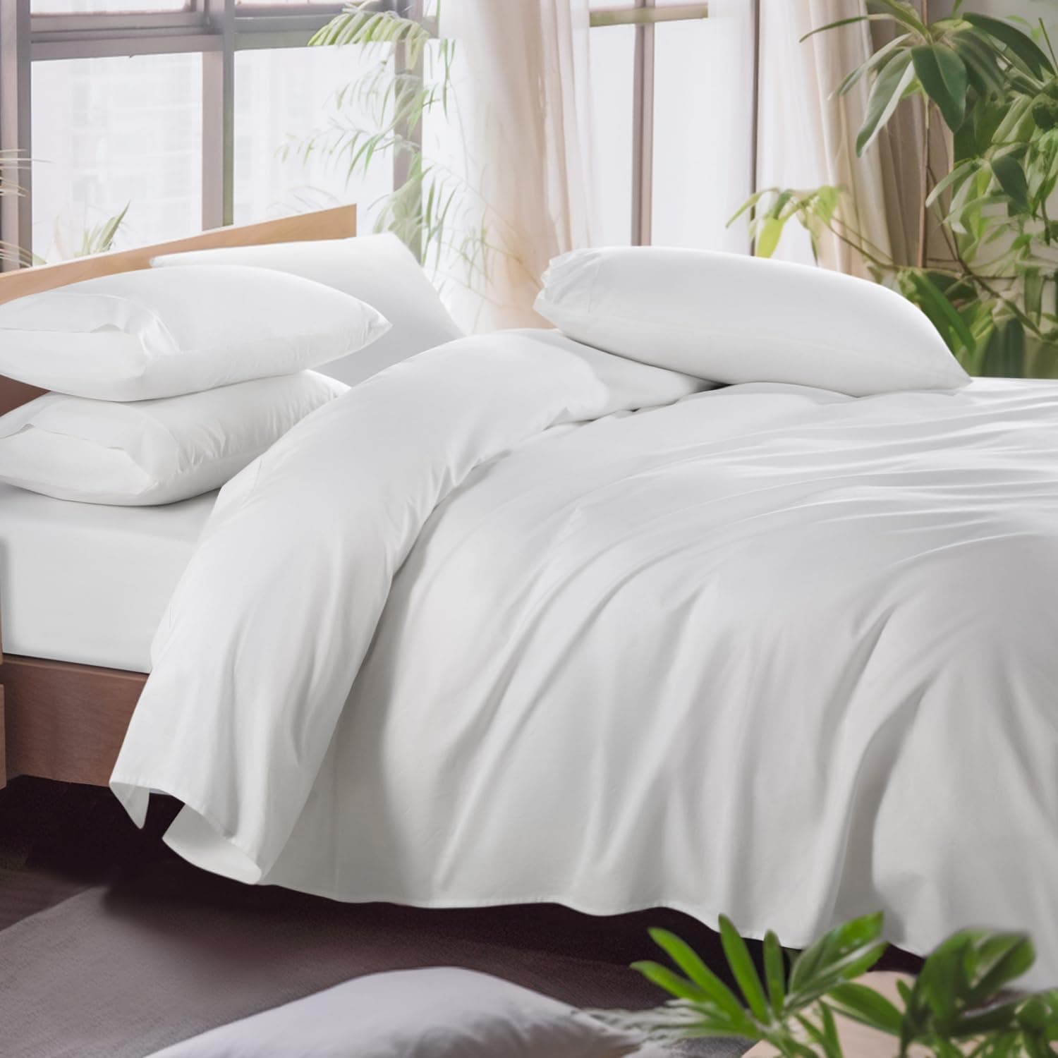 Shilucheng 100% Egyptian Cotton King Size Sheets Set - 1000 Thread Count,Luxury Cotton Bed Sheets,Breathable & Cooling Bedding and Pillow Cases, 16 Inch Deep Pocket - 4 Piece (White, King)