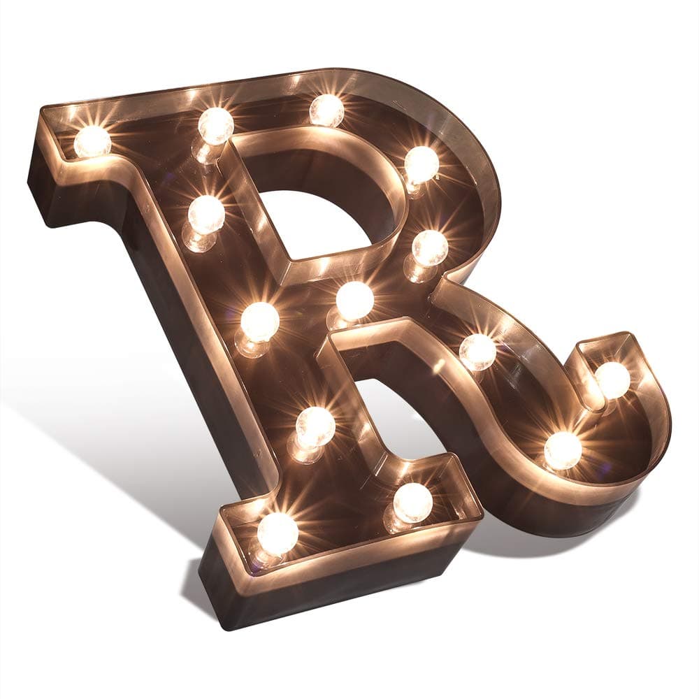 Decorative LED Illuminated Letter Marquee Sign - Alphabet Marquee Letters with Lights for Wedding Birthday Party Christmas Night Light Lamp Home Bar Decoration -R