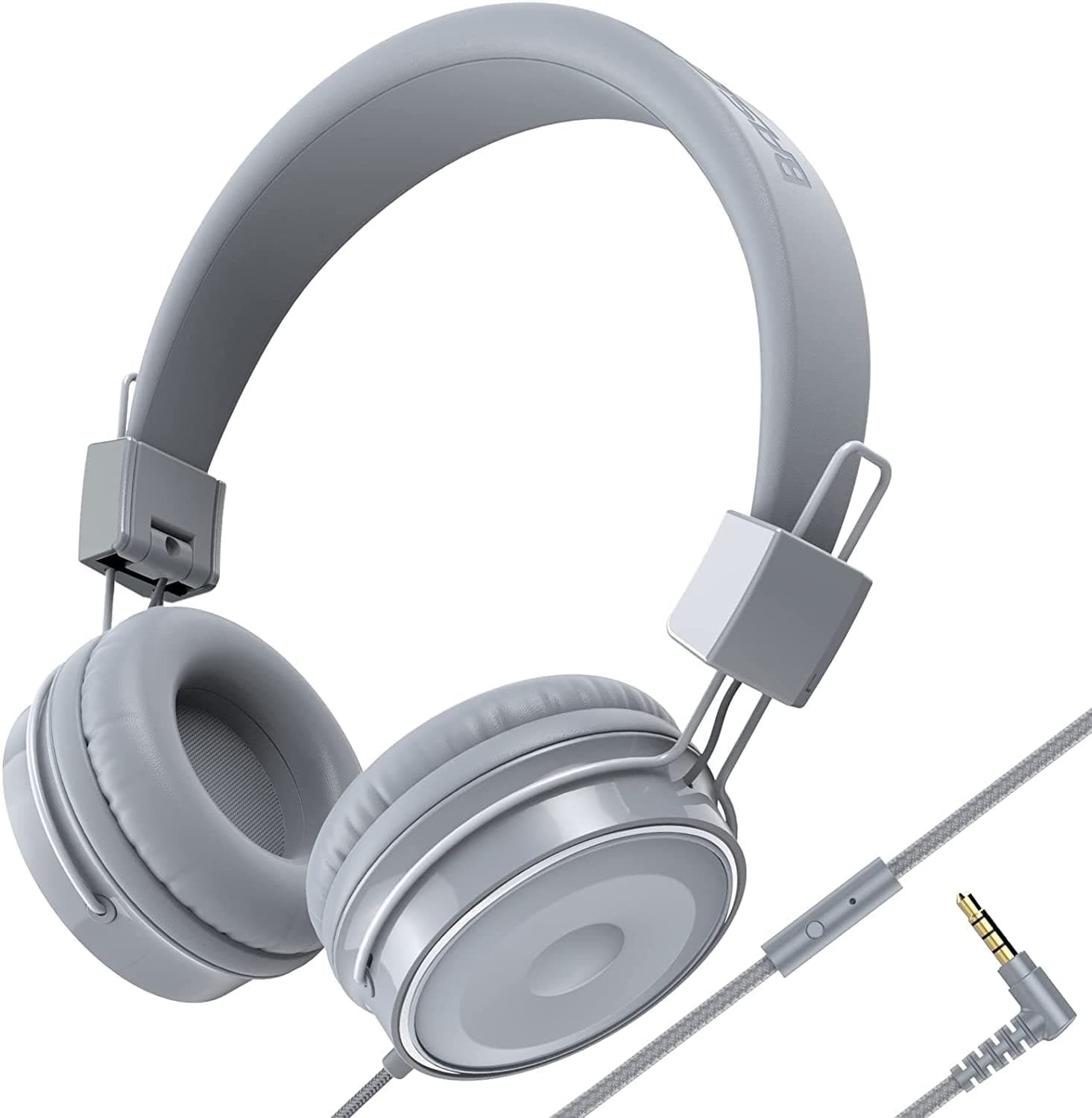 BASEMAN Wired Headphones with Microphone - Foldable Wired On-Ear Headphones for Laptops Computer Cellphone Tablet, Stereo Bass Headsets with 3.5mm Jack Cord for School Boys Girls Women Men - Grey