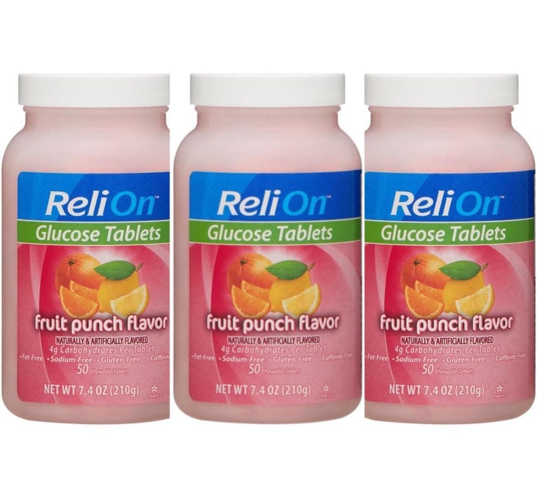 Glucose Tablets - Fruit Punch Flavor - 50 Counts (3 Pack)