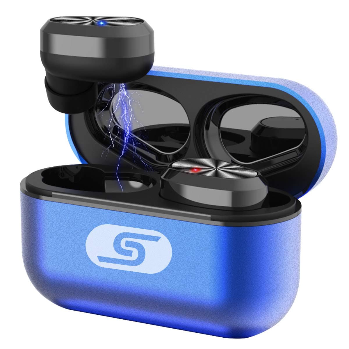 TWS Bluetooth 5.0 wireless earbuds headset SZSAGO W5s true wireless earphones for iPHONE/SAMSUNG IPX7 waterproof smart bluetooth headphones Headsets with patented intelligent Metal Charging case(blue)