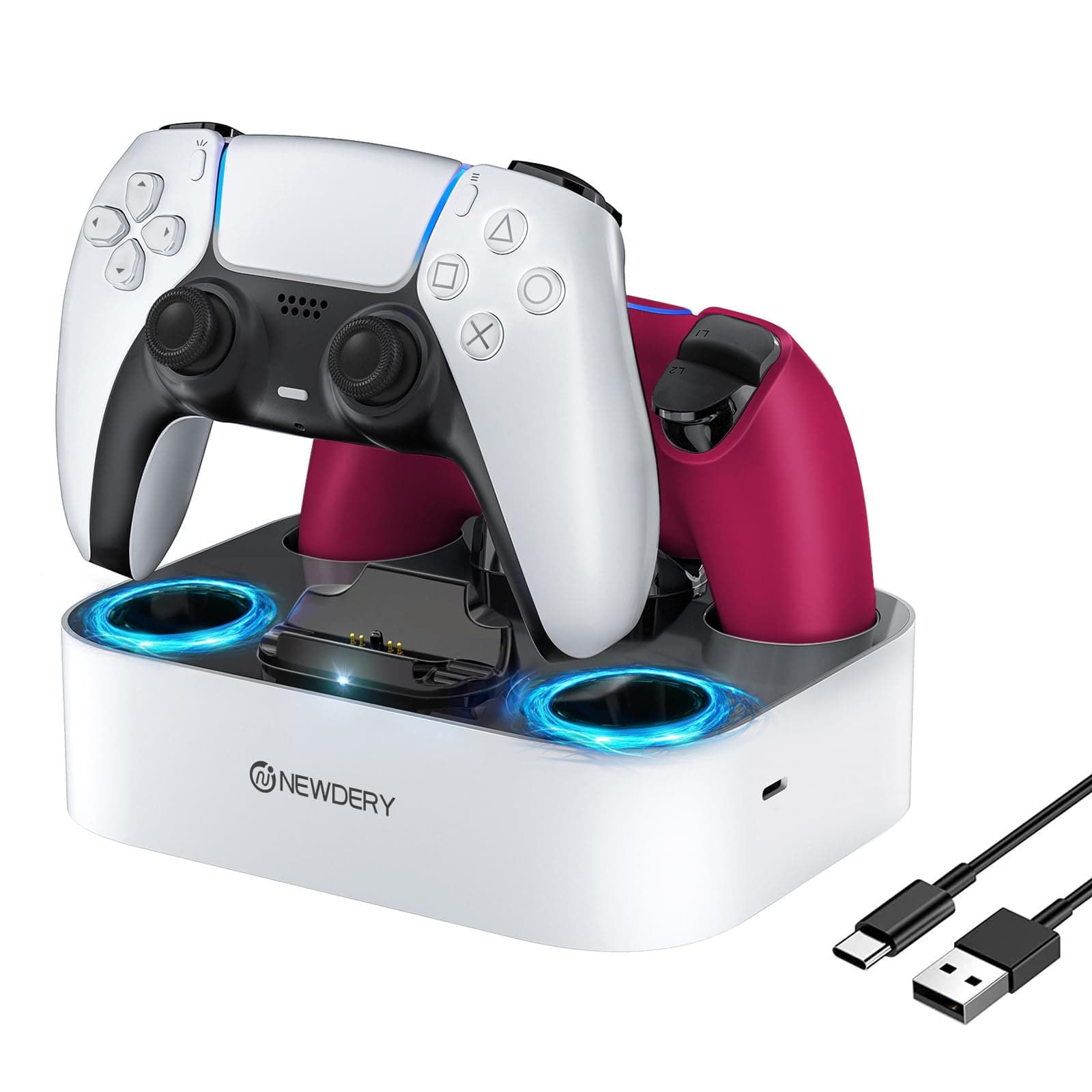 NEWDERY PS5 Dual Sense Edge & PS5 Controller Charging Station Fast Charging Docking Holder for PlayStation 5 Edge and PS5 Controller with LED Lights