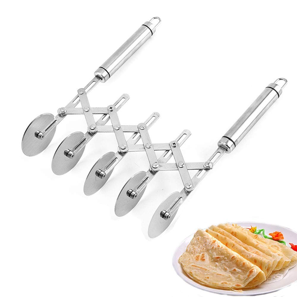 Dertares Multi round dough cutter roller wheel,5 wheel pastry cutter for baking,Multiple pasta wheel cutter tools stainless steel,Adjustable Pizza Knife Slicer Divider with Handle