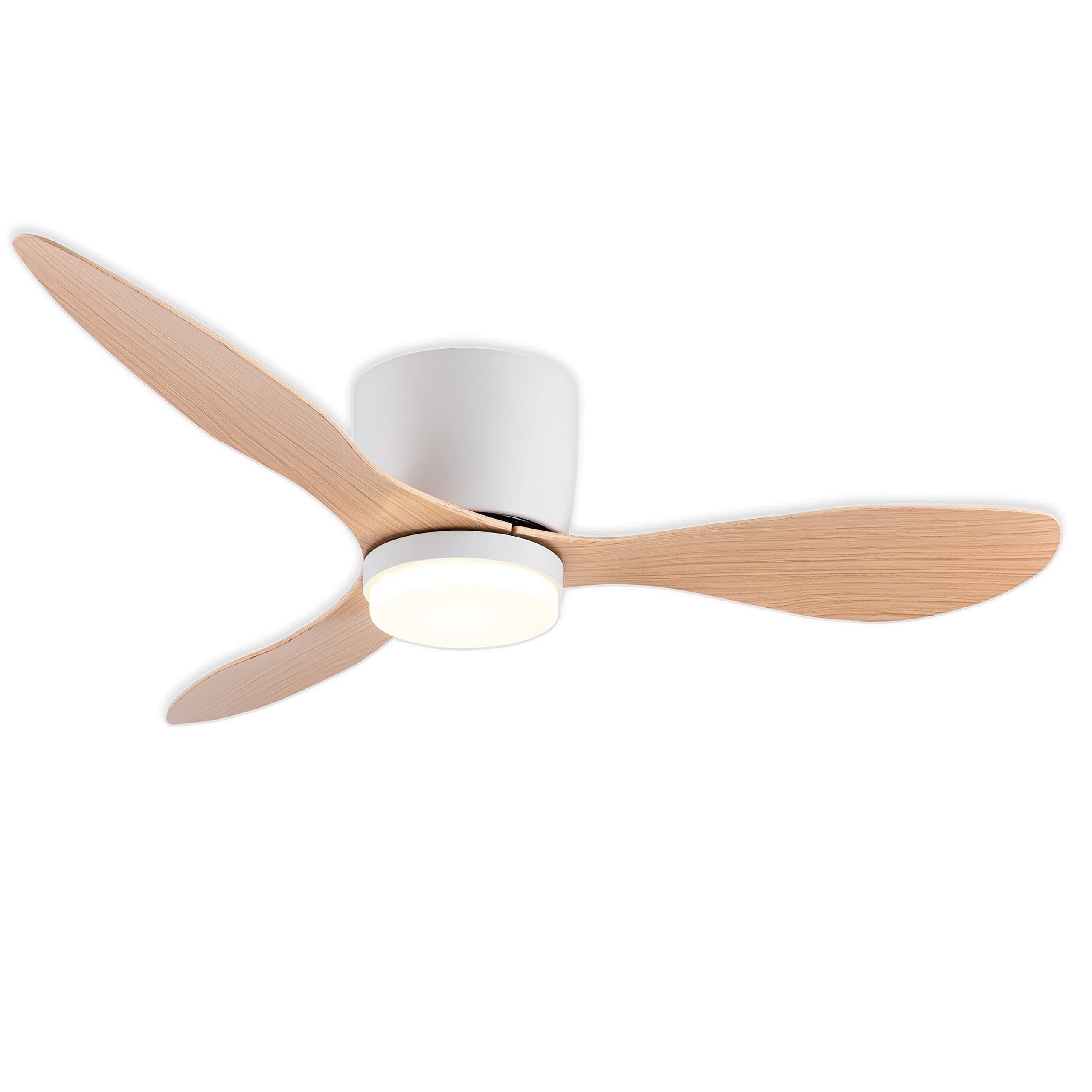 Ceiling Fan with Light, 42" Flush Mount Ceiling Fan Light with 3 Colors, 6 Speeds, Timing,Low Profile Ceiling Fan with Remote Control 3 Blades for Bedroom Dining Room (White Wood)