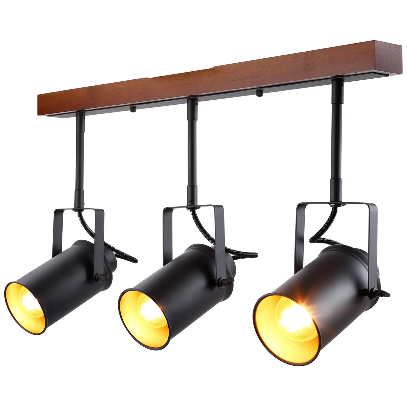 LEONLITE 3-Light Track Light with Wood Ceiling Base, Retro Industrial Style, Ceiling Lighting, Flexibly Rotatable Light Head, for Restaurants, Studio, Hallway, 5 Years Warranty