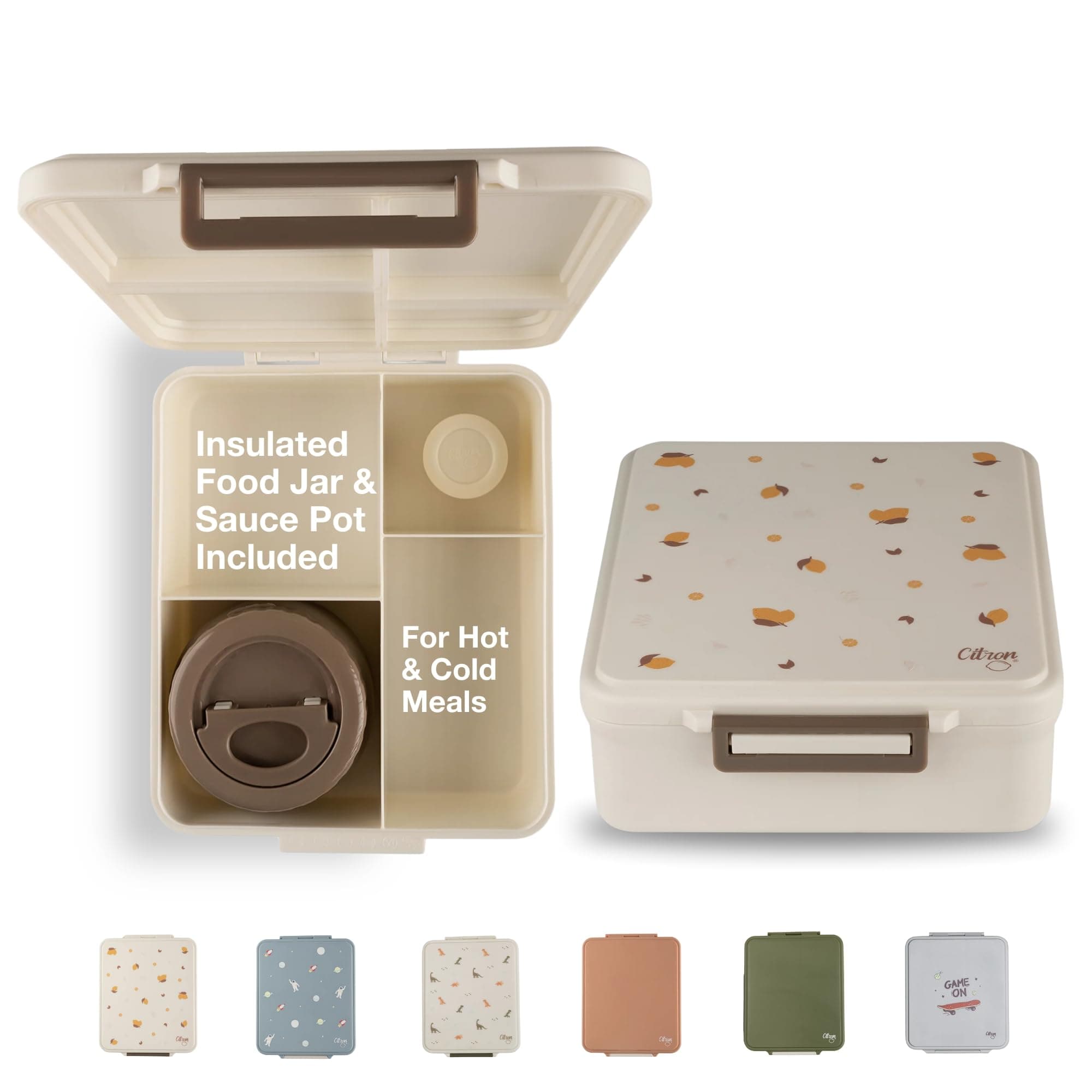 Citron- Grand Lunchbox with 4 Compartments for Kids- Includes 1 Thermos Food Jar & 1 Sauce Container | Leak-Proof and BPA Free Lunch Box for Kids- Lemon