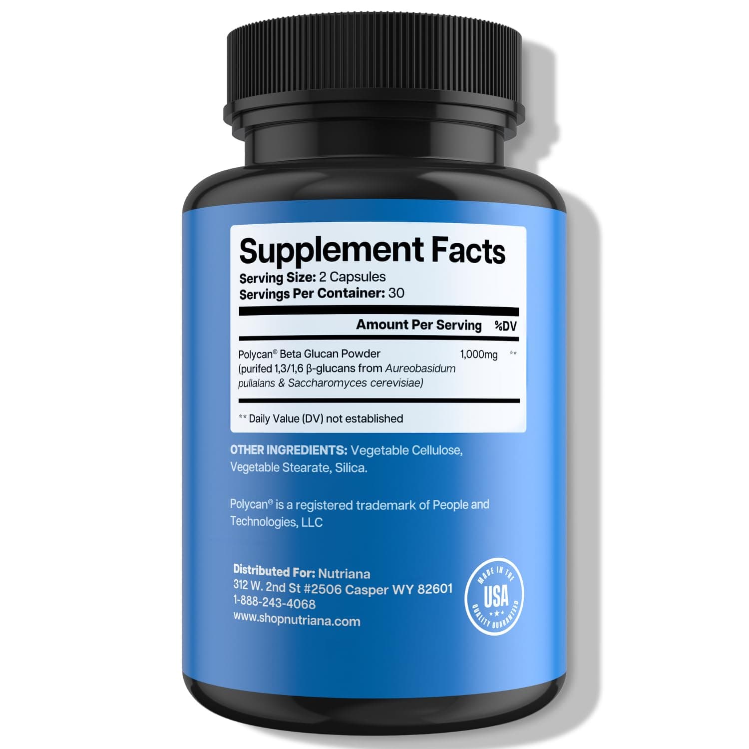 Nutriana Beta Glucan Supplements 1000mg - Immune Support Supplements - Beta Glucan 1 3D 1, 6 - Glucan Suppelements for Immune Boost- 60 Capsules