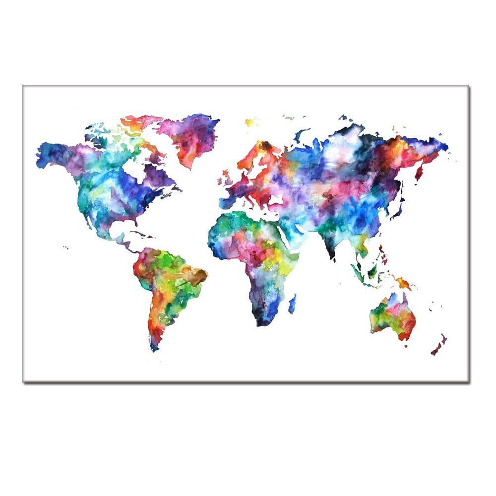 World Map Canvas Art,Water Color Map Poster Printed on Canvas with Frame Ready Hanging On,World Map Decal,Home Wall Decoration (24"x36"(60x90cm))