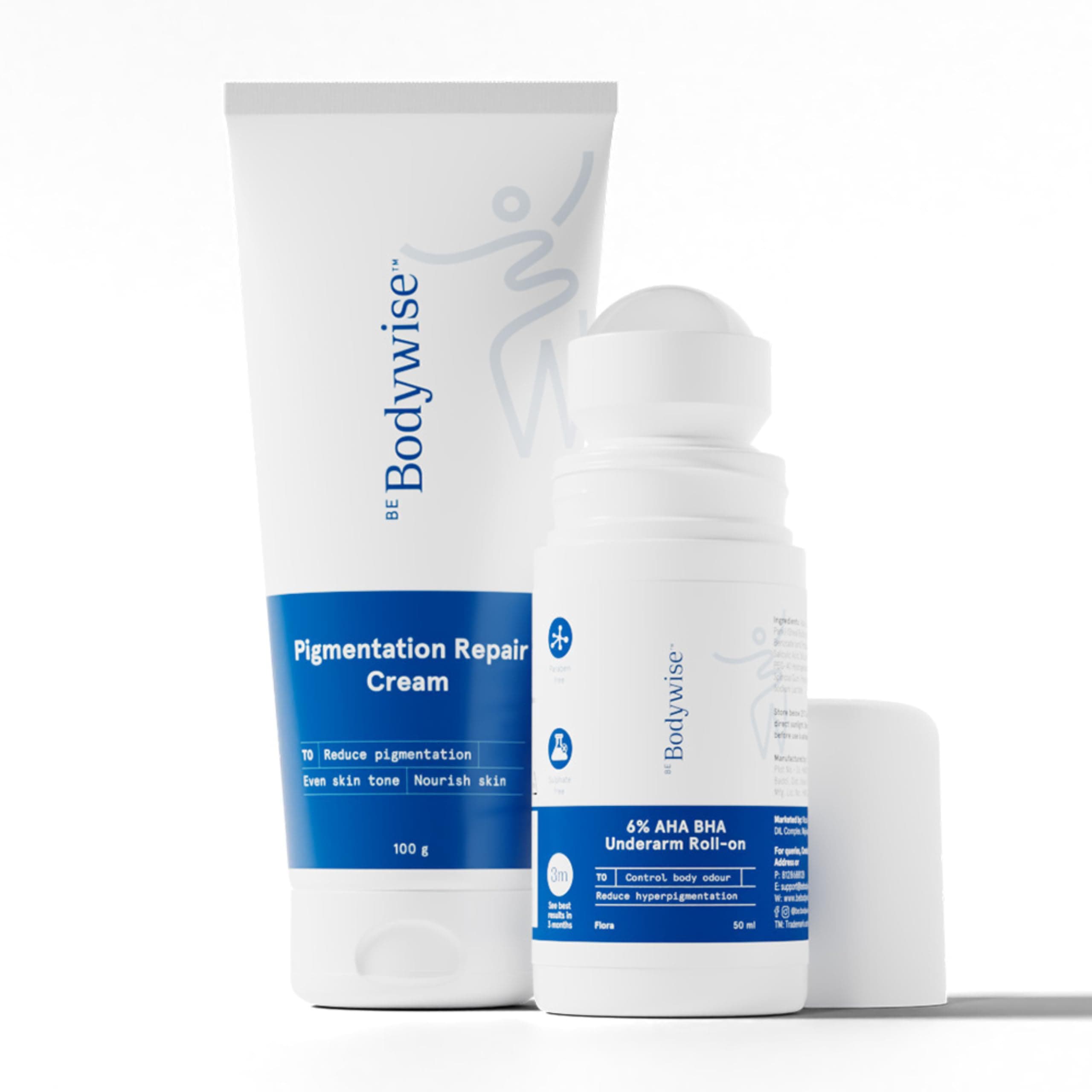 Pigmentation Kit | With 4% AHA BHA Underarm Roll-On (50ml) & Pigmentation Repair Cream (100g) | Reduces Body Odor, Fades Pigmentation & Corrects Uneven Skin Tone