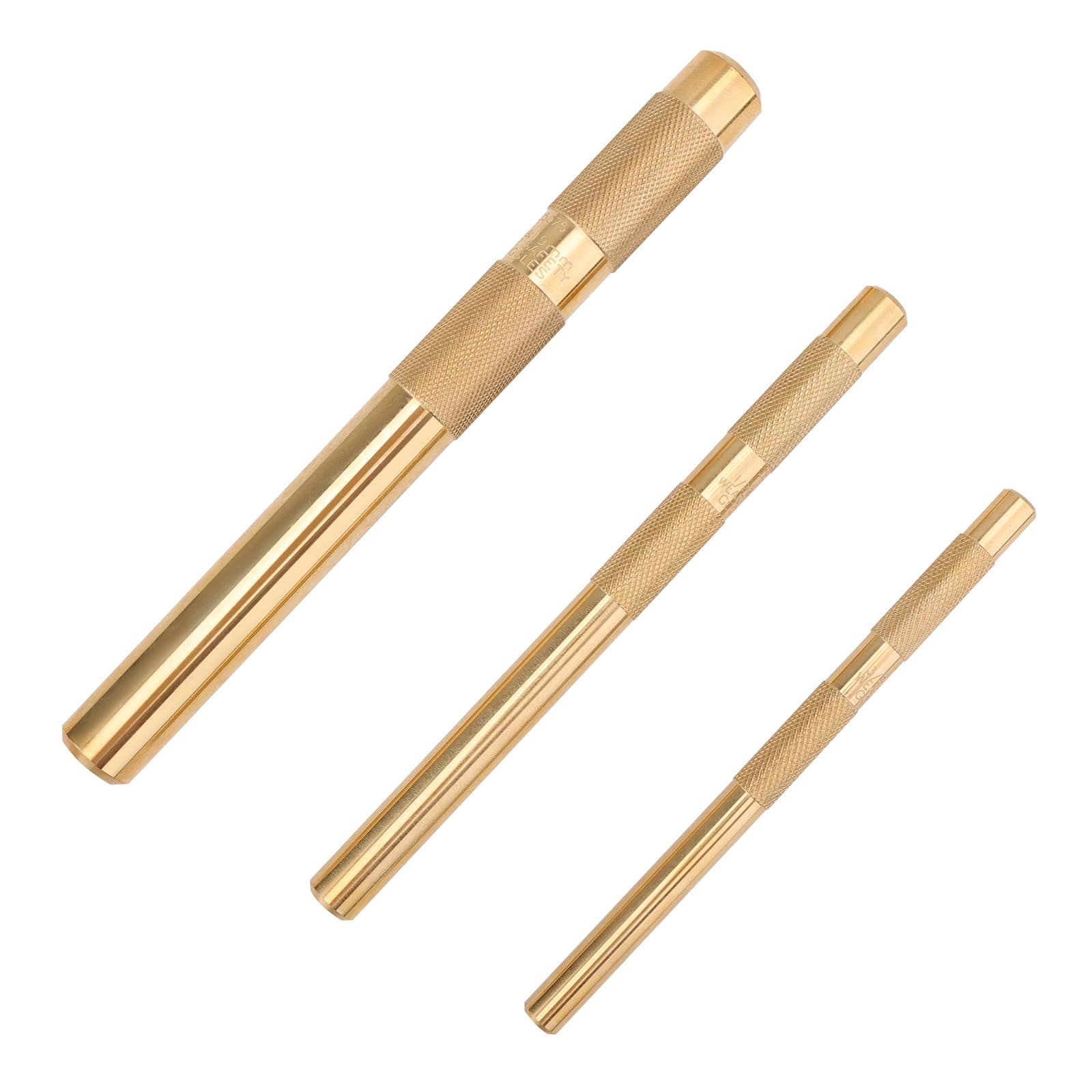 Brass Drift Punch Set, 3-Piece – 3/4"-19mm x 8", 1/2"-13mm x 7", 3/8"-10mm x 6", 25075 25076 25077 Brass Punches