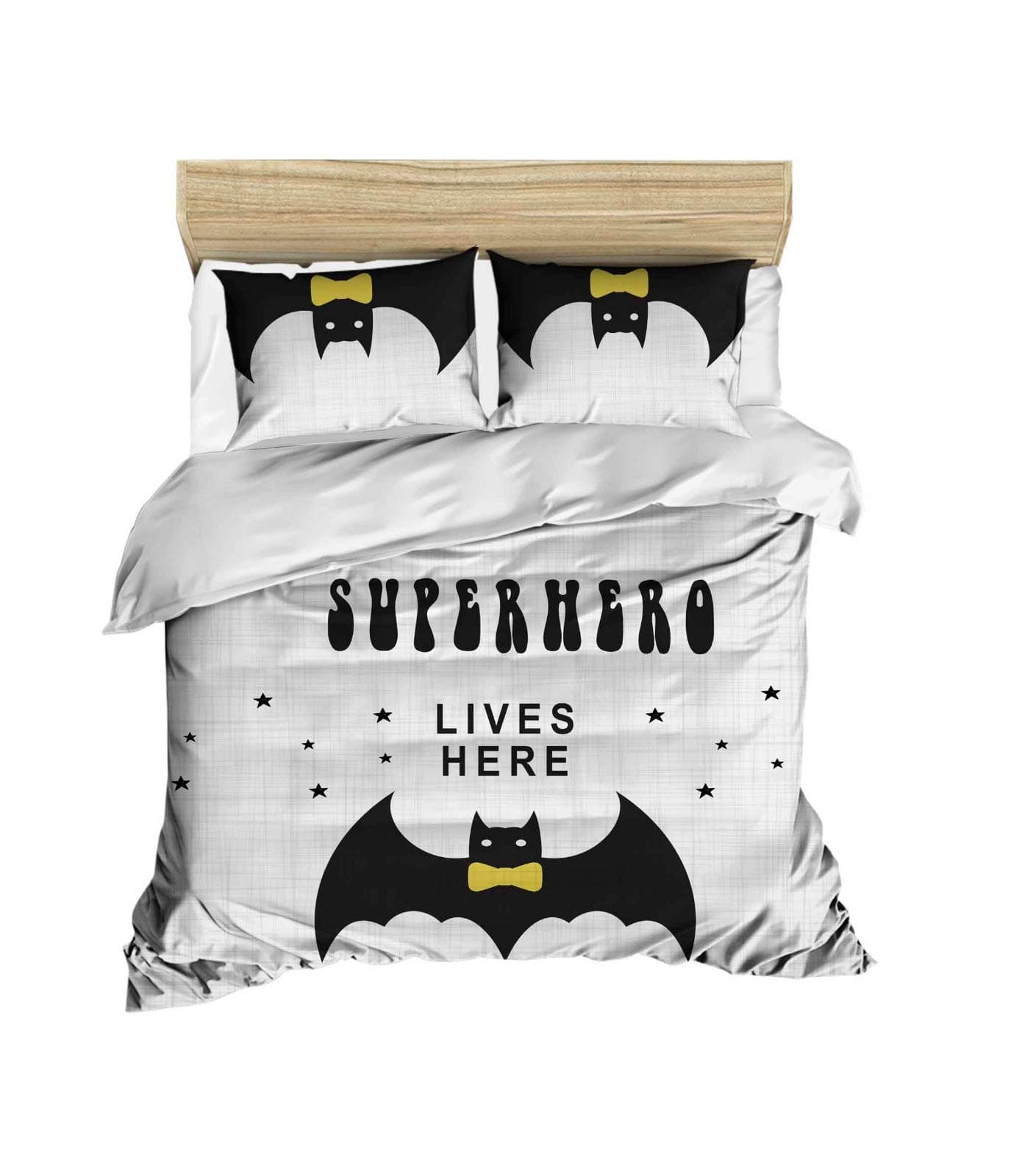 3D Printed 100% Cotton Superhero Bedding Set, Batman Themed Full/Queen Size Quilt/Duvet Cover Set, Grey (3 Pcs)