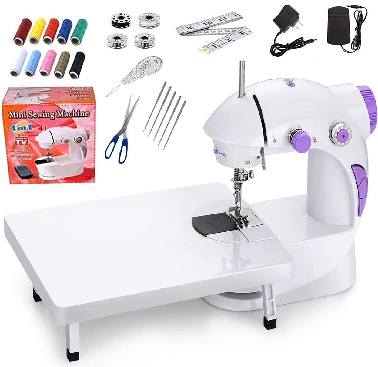 Classipro Sewing Machine for Home Tailoring with Table, Foot Pedal, Adapter and Sewing Kit,White (with Extra Needles)