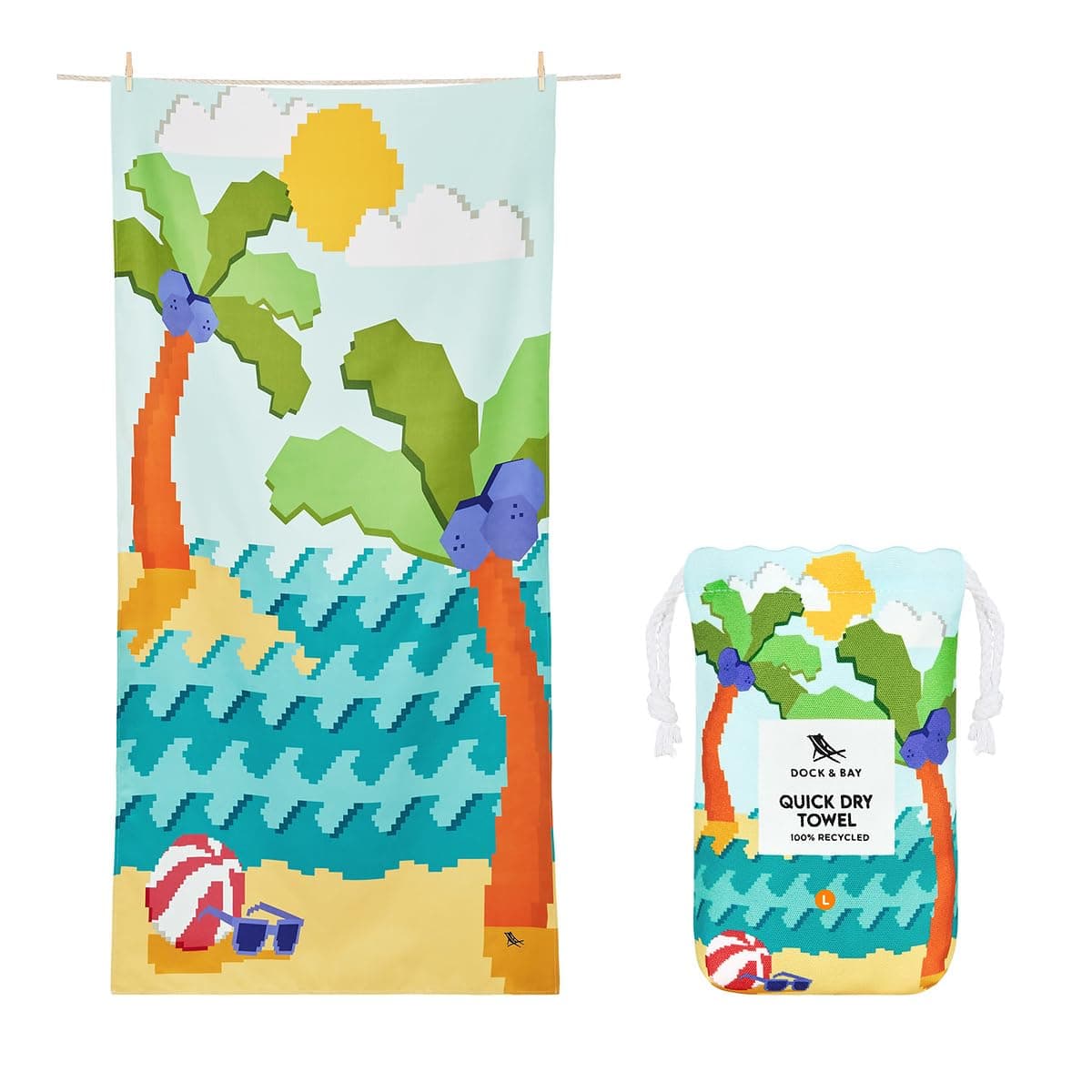 – Dock & Bay Beach Towel - Quick Dry, Sand Free - Compact, Lightweight - 100% Recycled - Includes Bag - Build-A-Beach - Large (160x90cm, 63x35)