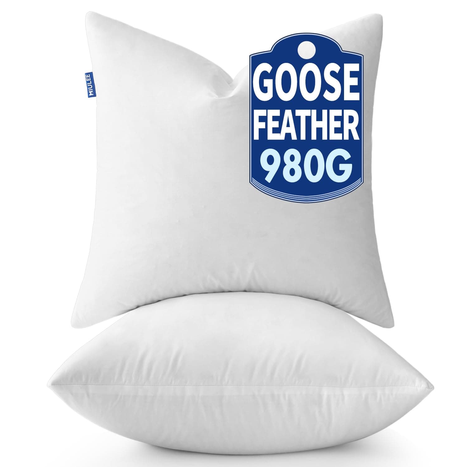 MIULEE 20 x 20 Premiun Goose and Feather Down Throw Pillow Inserts,Set of 2 Soft Fluffy Pillow Inserts Cotton Fabric,Decorative Square Throw Pillows for Sofa Bed Couch Living Room White