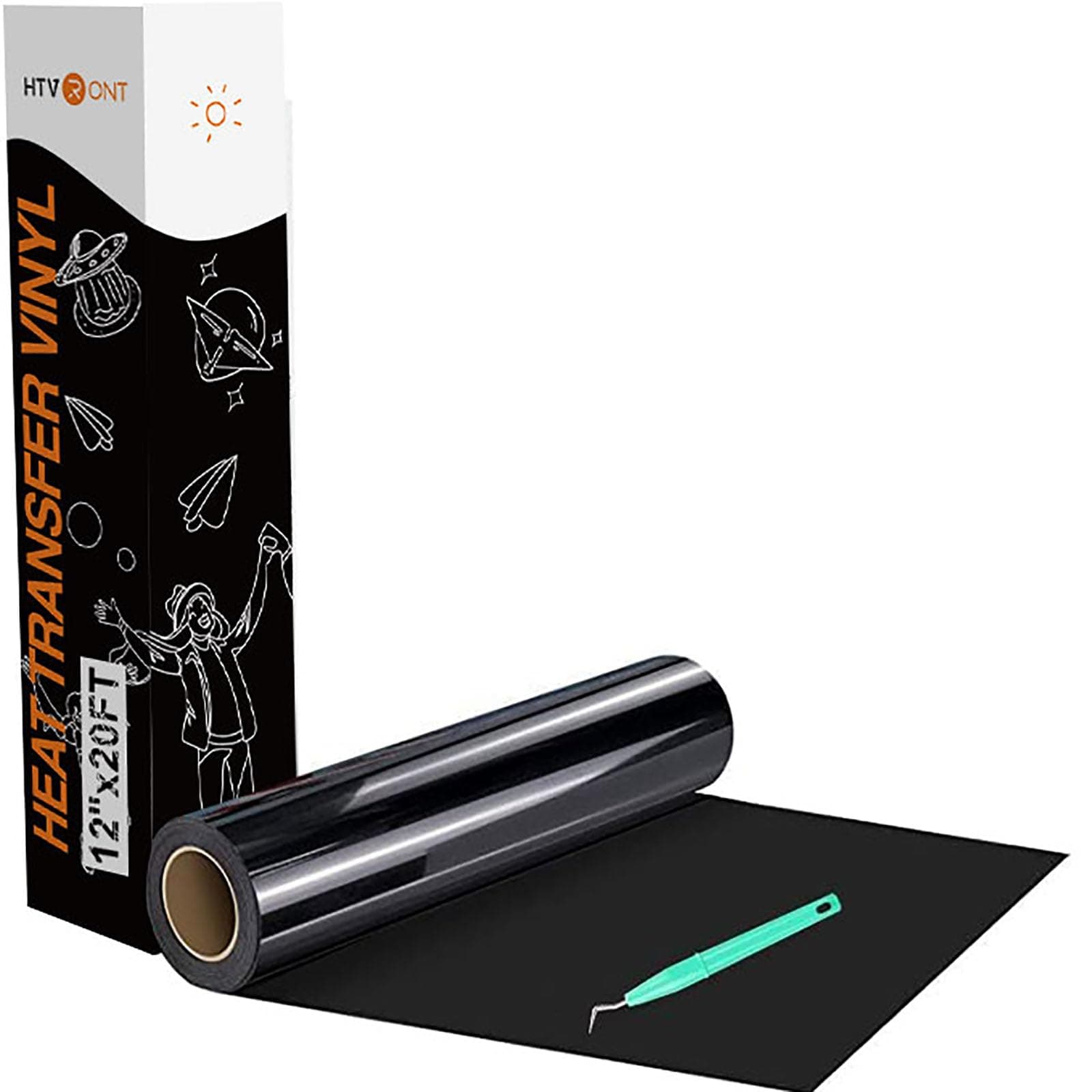 HTVRONT Black HTV Heat Transfer Vinyl Rolls - 12" x 20ft Black Iron on Vinyl for Shirts, Iron on for All Cutting Machines - Easy to Cut & Weed for Craft Heat Vinyl Design