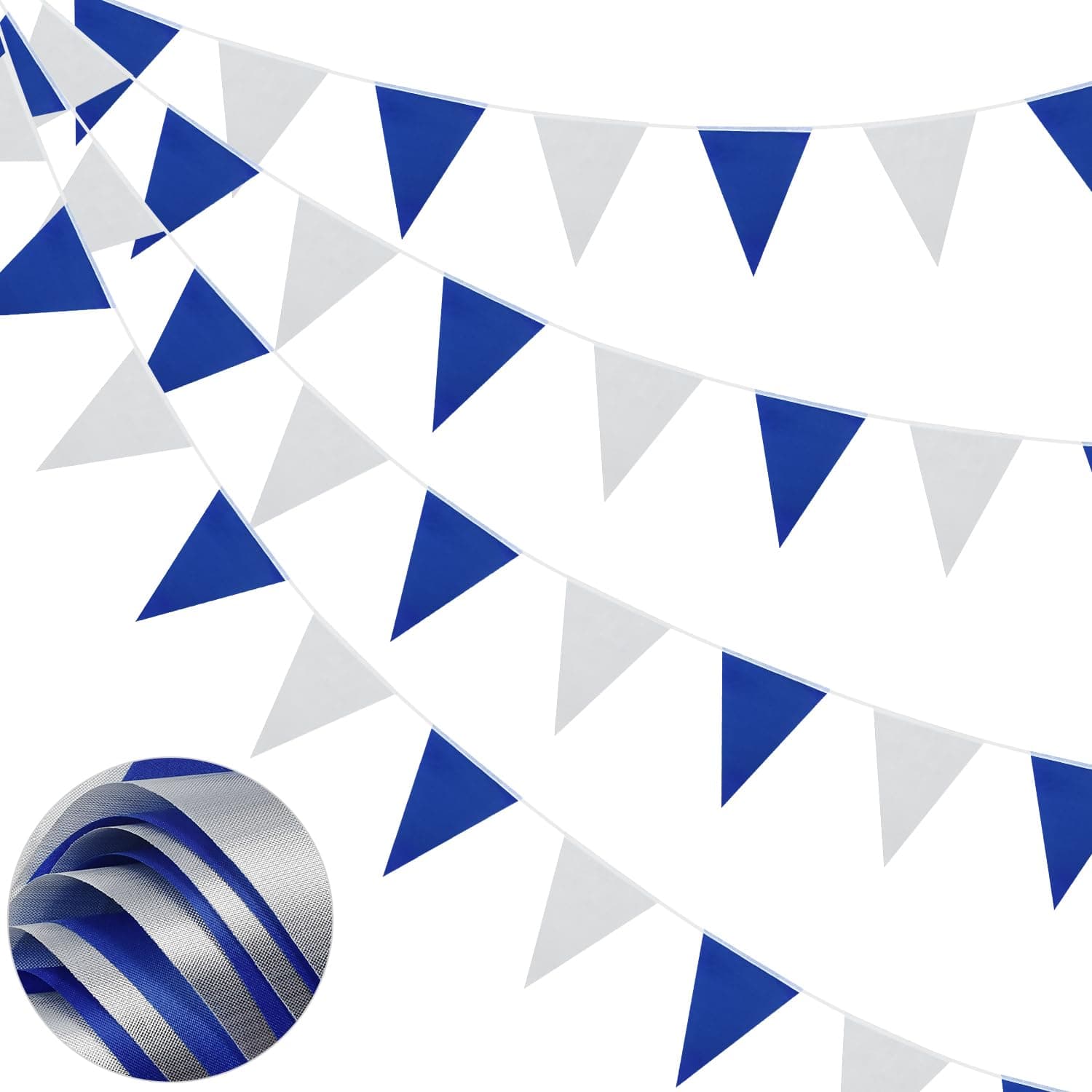 66ft Bunting Banner, Blue Silver Bunting Flags Polyester Fabric Bunting Garland 52pcs Waterproof Flags Reusable Bunting for Home Outdoor Birthday Wedding Party Decoration