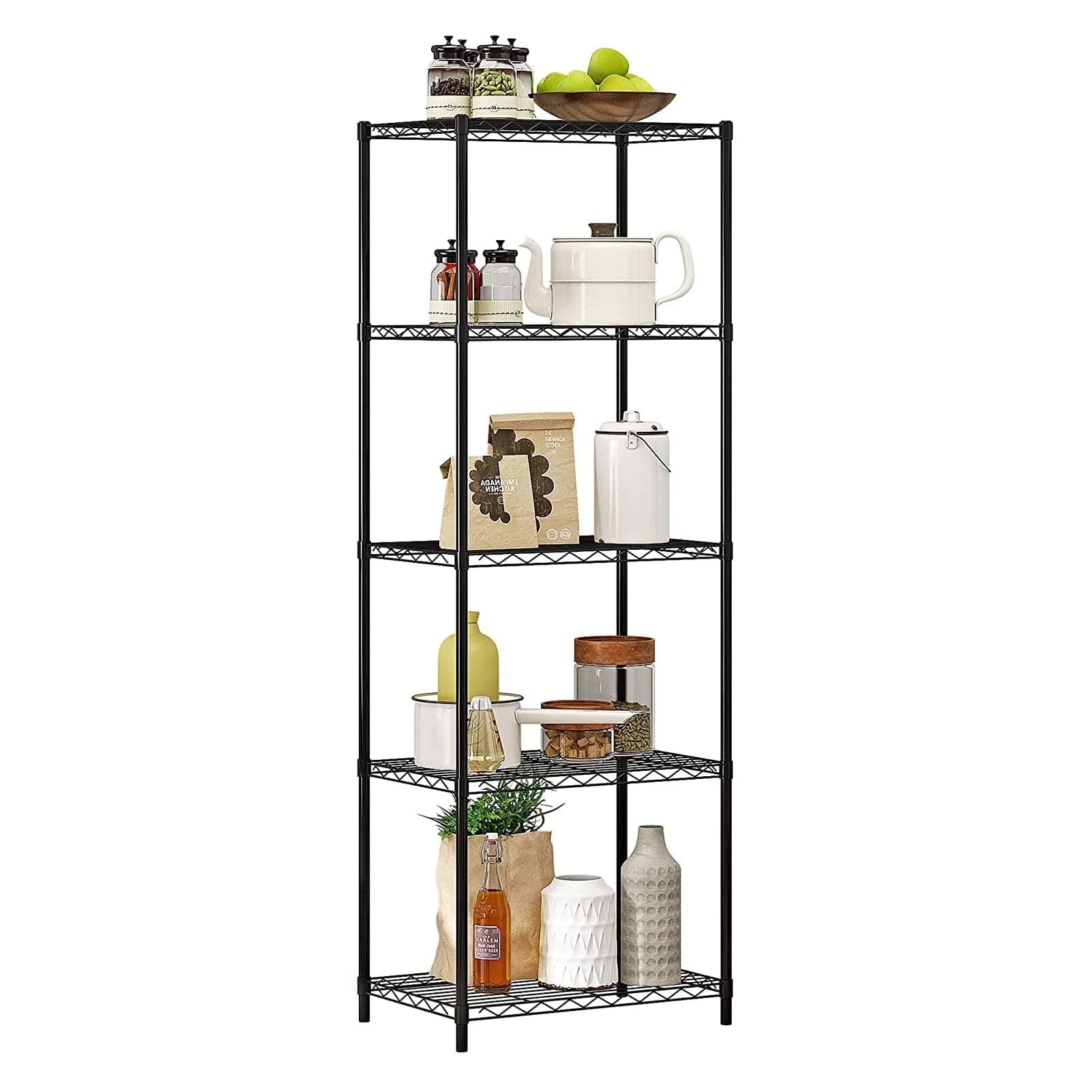 U-HOOME 5 Tier Wire Shelving Metal Storage Rack Adjustable for Laundry Bathroom, Garage, Living Room, Kitchen Pantry Closet, Black (5 tier)