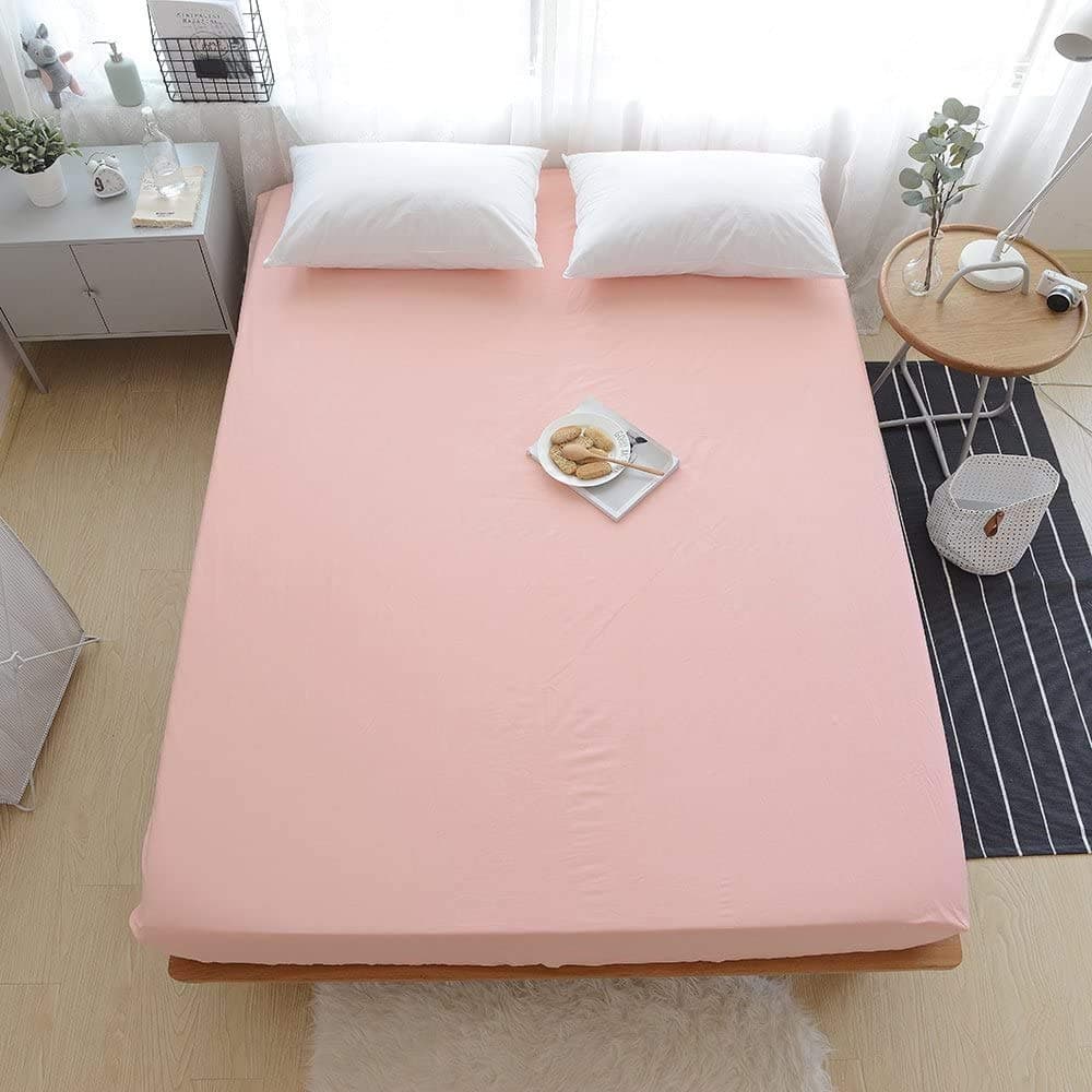 Cotton Pink Fitted Sheet Queen Solid Kids Girls Bedding Sheet Modern Soft Full Queen Fitted Sheet Deep Pocket Bottom Sheet All Seasons Mattress Cover for Boy Teen Women (NO Pillowcases)