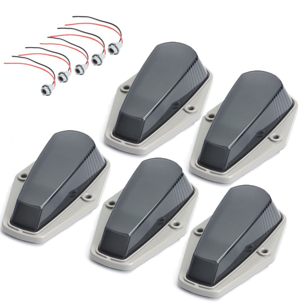 KOMASKOMAS 5 X Cab Marker Light, Smoke Cover with Base Cab Roof Running Lights, Top Marker Lights Assembly for 1973-1997 Ford F-250 F-350 F Series Pickup Super Duty Trucks (without Bulbs)