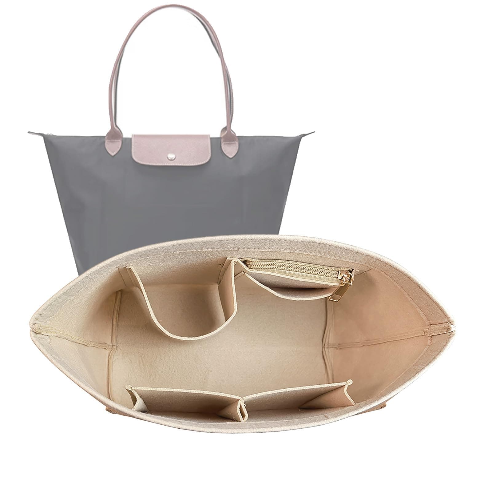 Purse Organizer Insert for Le Pliage Neo (Large) Handbags Insert Organizer- Premium Felt Organizer, Beige, L