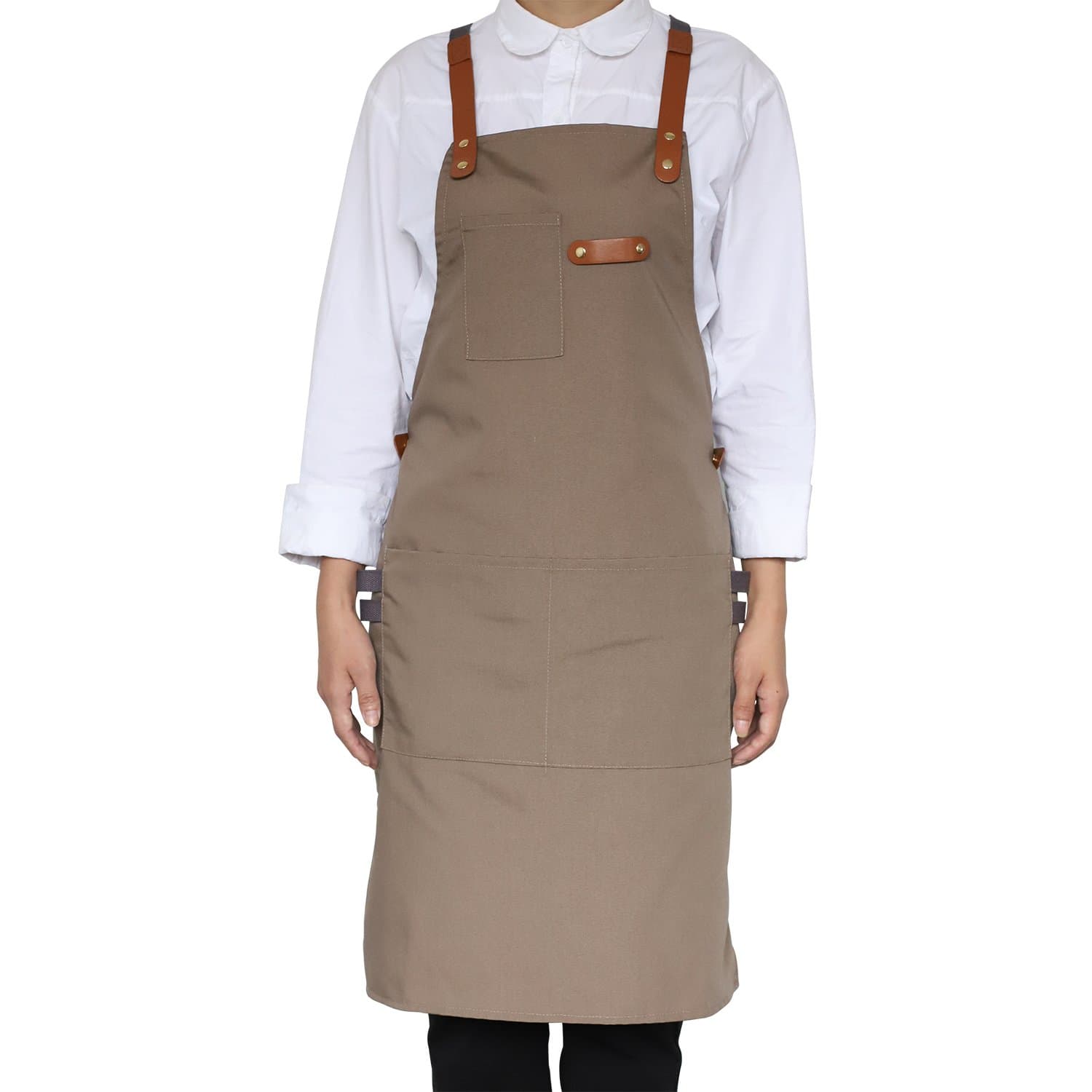 NEOVIVACanvas Aprons for Men, Heavy Duty Work Apron with Tool Pockets and Cross-back Design, Wear-resistant Tools Apron for Garden, Craft Workshop, Garage, School and Beauty Salon