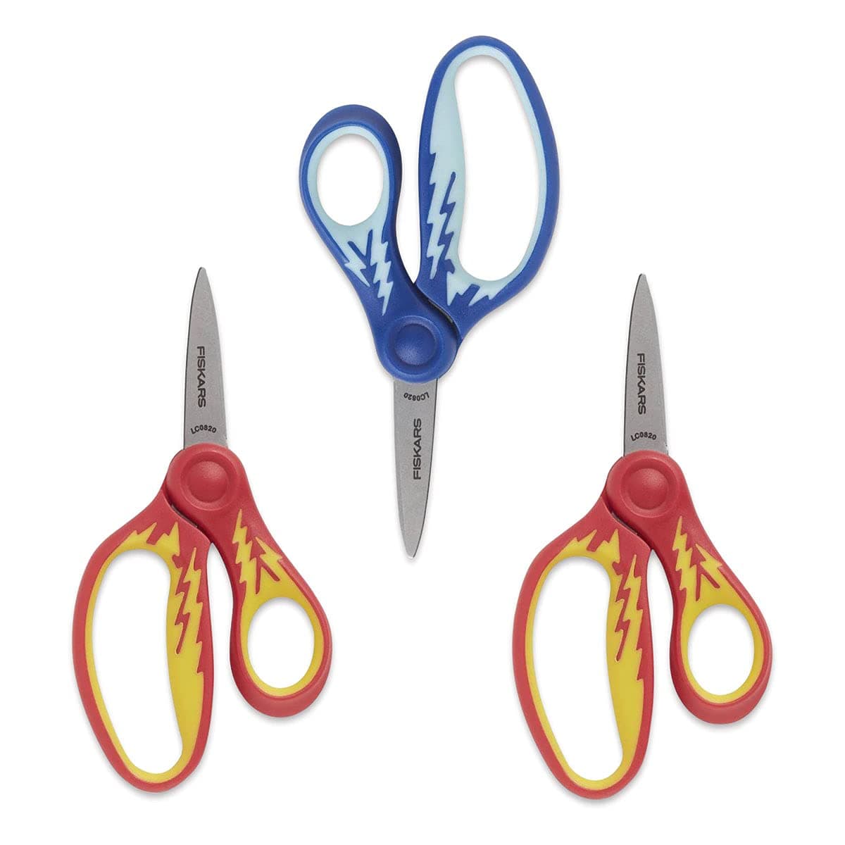 5" SoftGrip Pointed-Tip Scissors for Kids Ages 4-7 (3-Pack), Scissors for School or Crafting, Back to School Supplies, Blue and Red Lightning