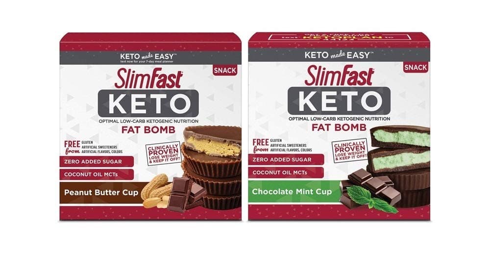 SlimFast Keto Fat Bomb Snacks, 17 Grams, 14 Pack Box - 2 Pack Bundle (Peanut Butter & Mint)